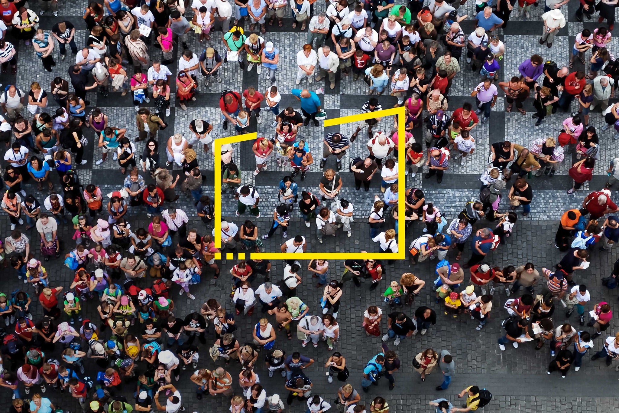 Aerial photograph of tourists visiting the Old Town Square in Prague