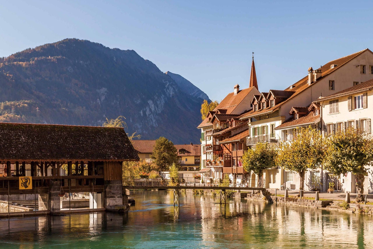 Switzerland, Bern, Bernese Oberland, Interlaken, Old town, Aare river