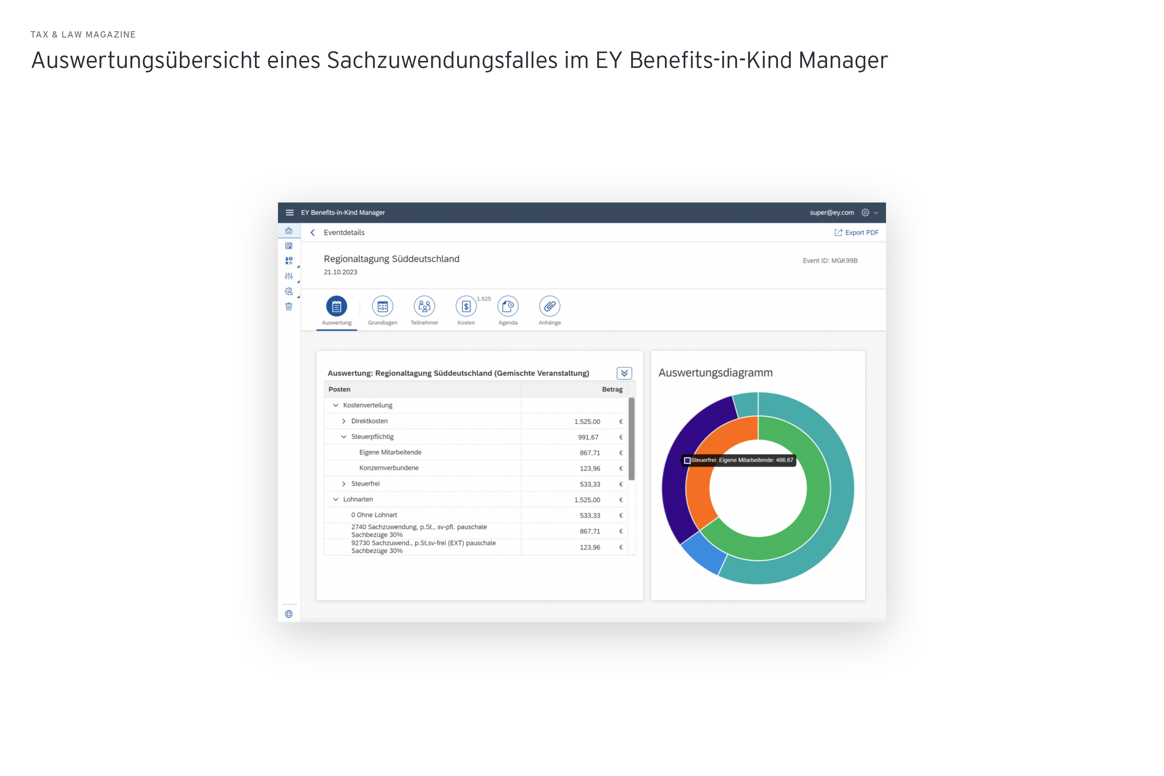 Grafik: Auswertungsubersicht eines Sachzuwendungsfalles im EY Benefits-in-Kind Manager