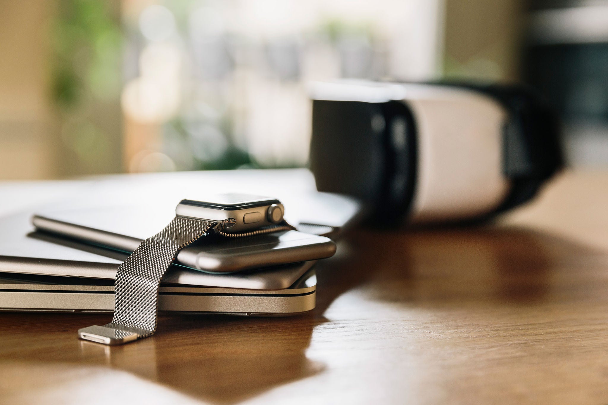 Stack of devices on table top