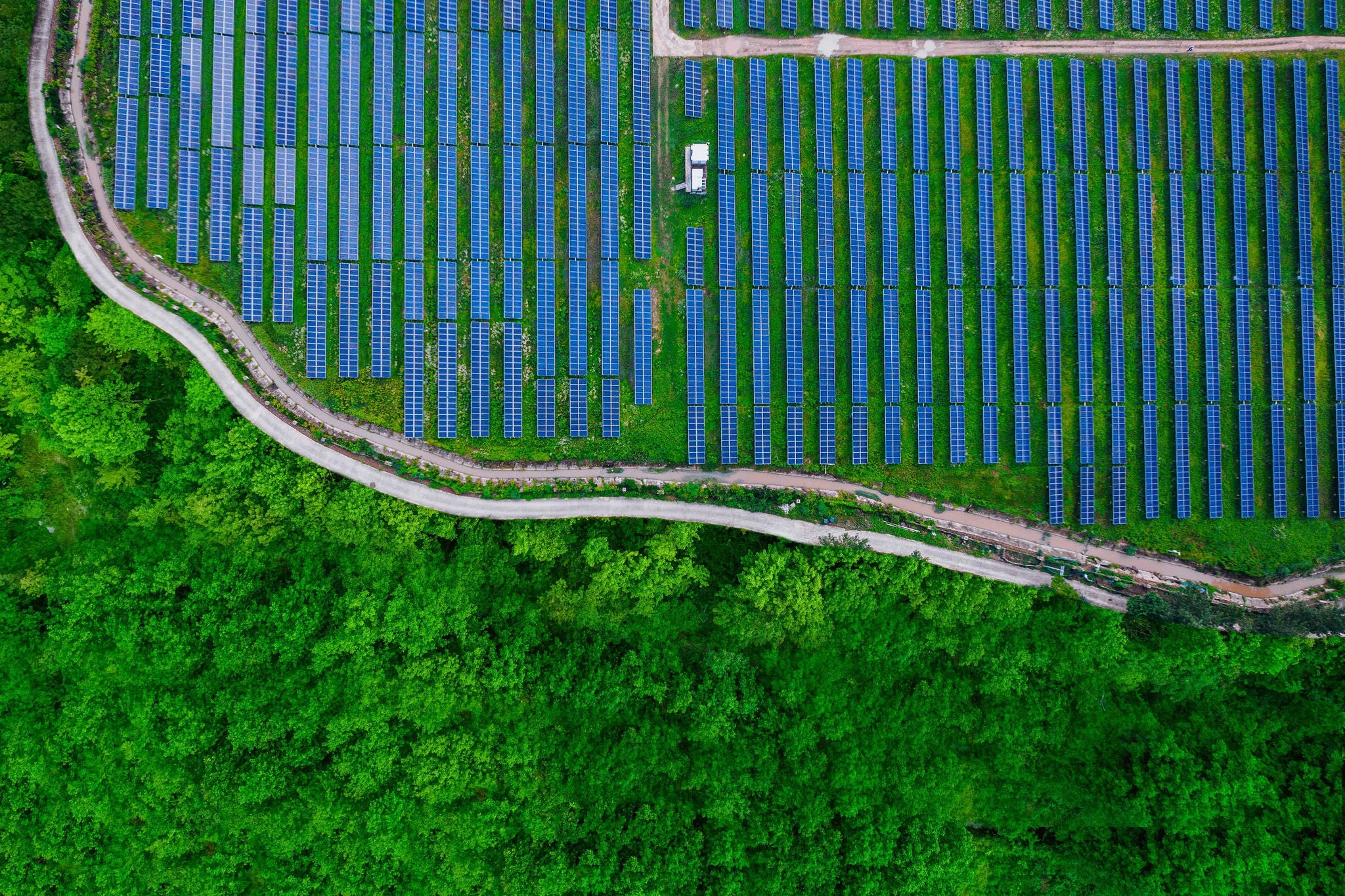 High angle view of Solar panels , agricultural landscape