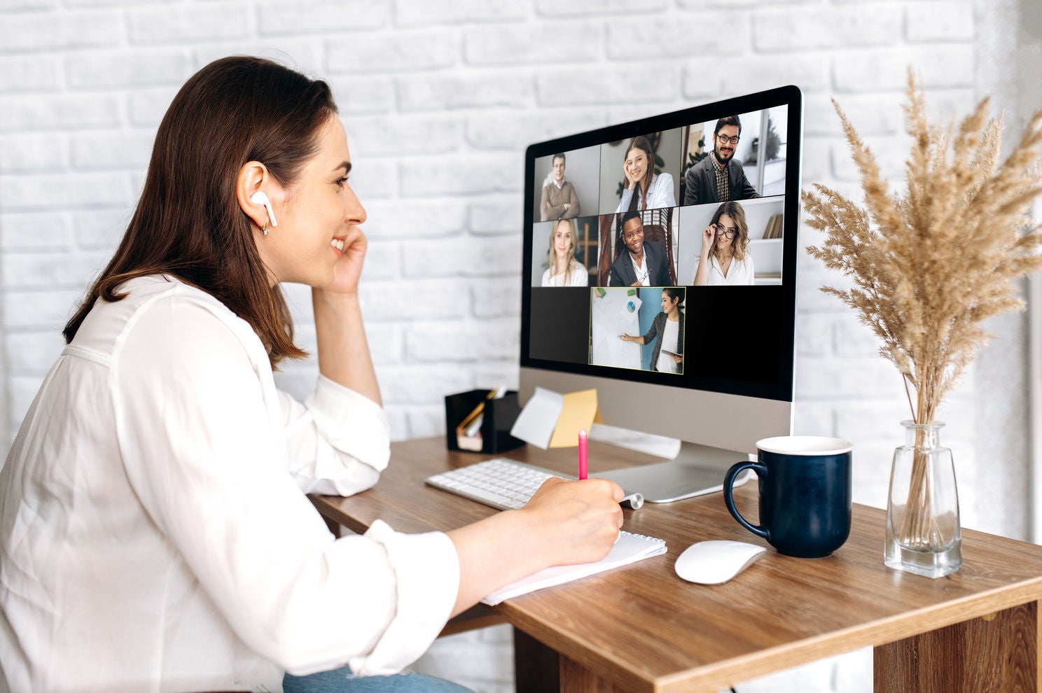 Video call. Remote work. Woman working from home