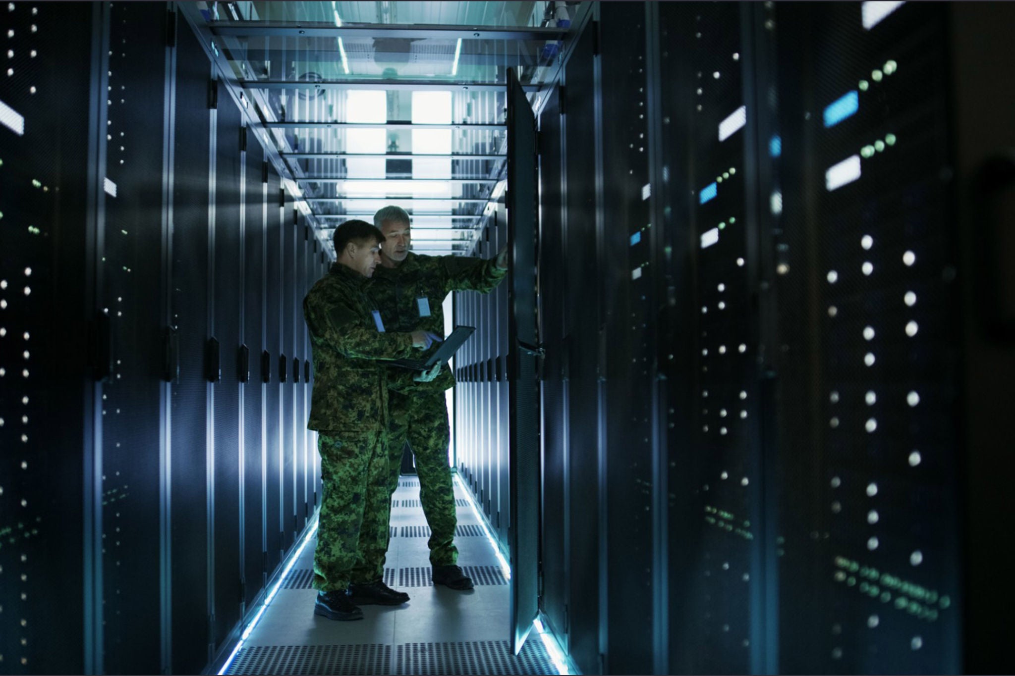 Two men's are working in datacenter