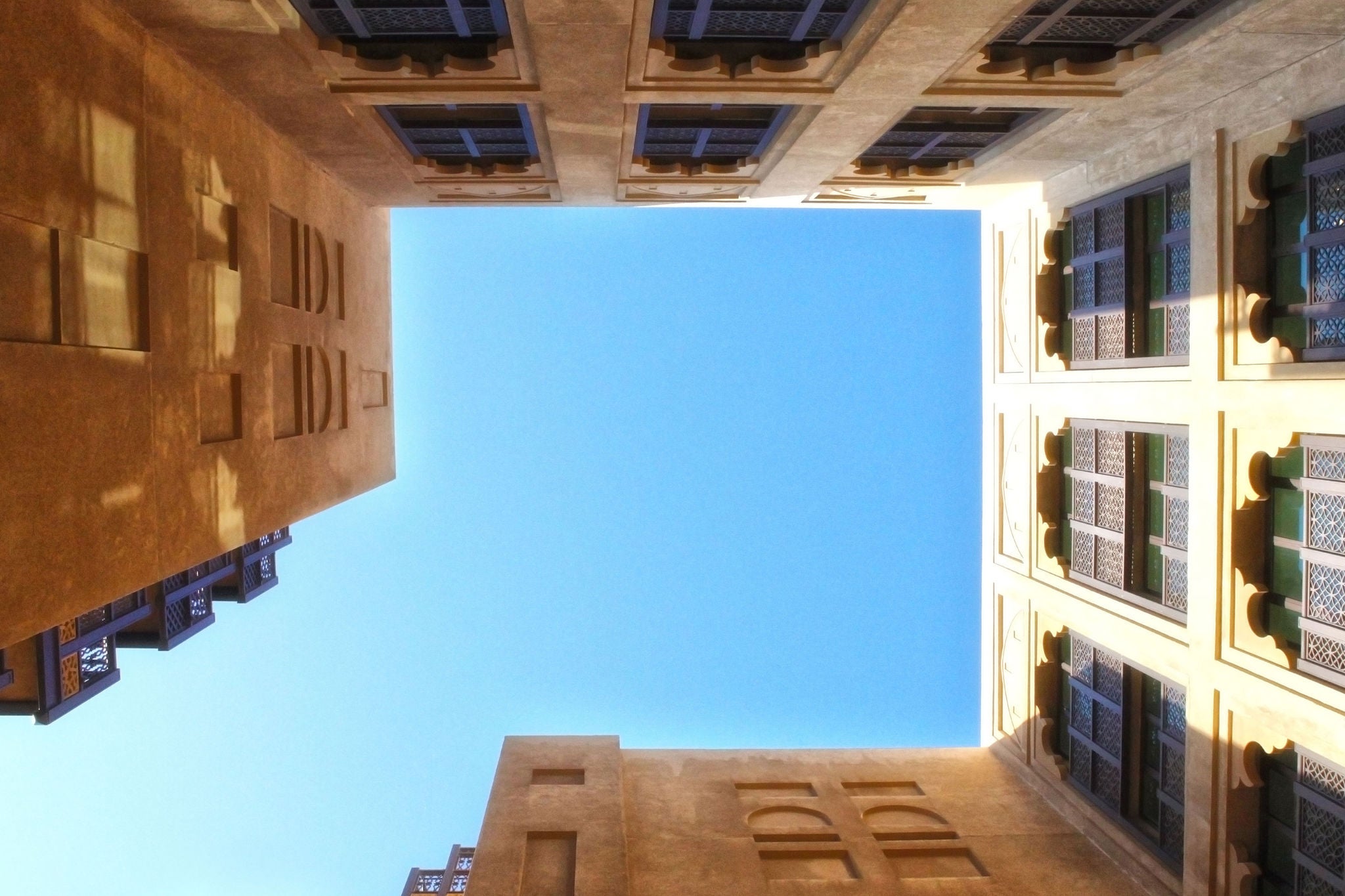 minimal view perspective of a classical Arabian adobe or clay style building architecture