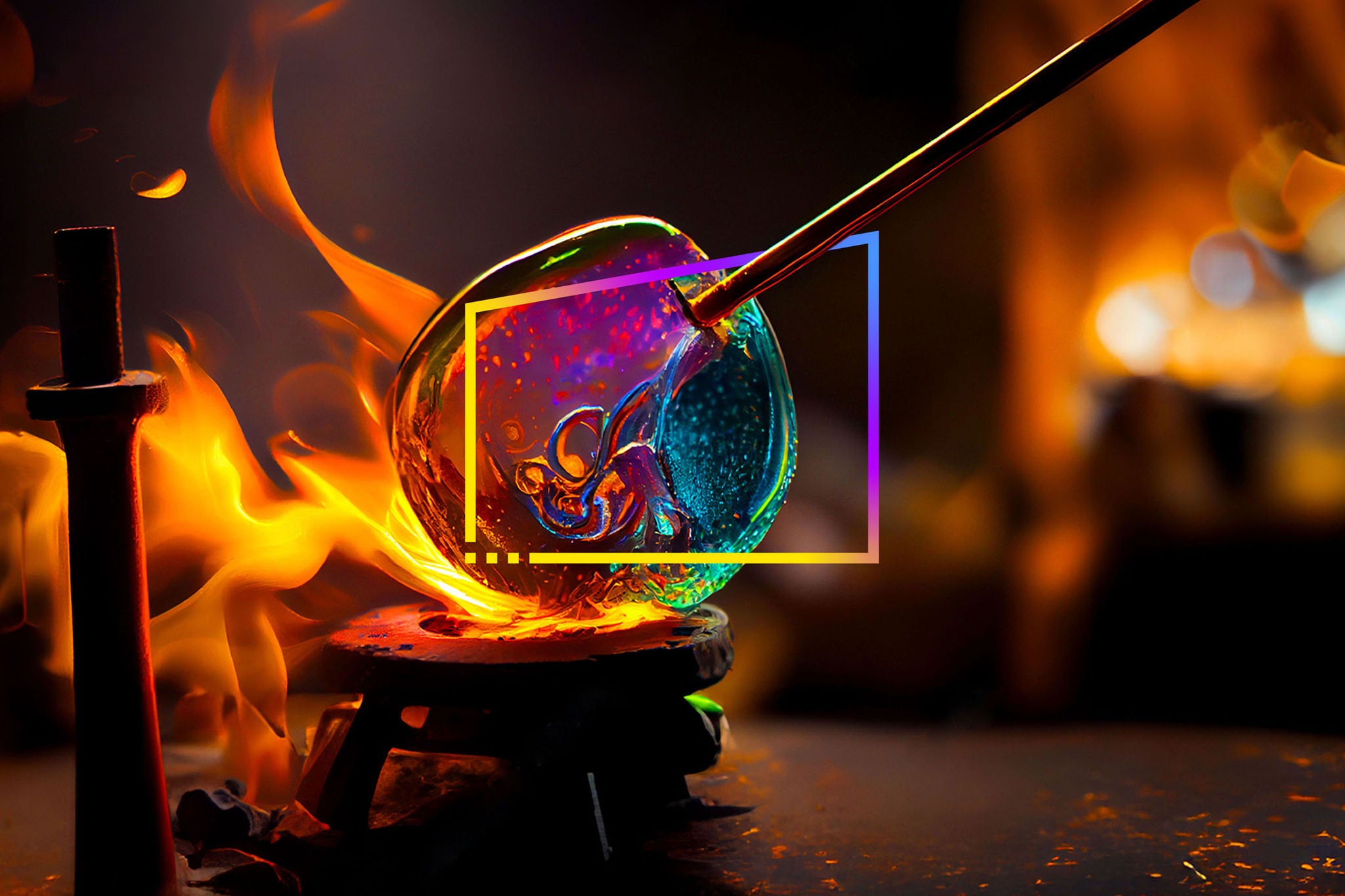 Glass blower forming beautiful piece of glass