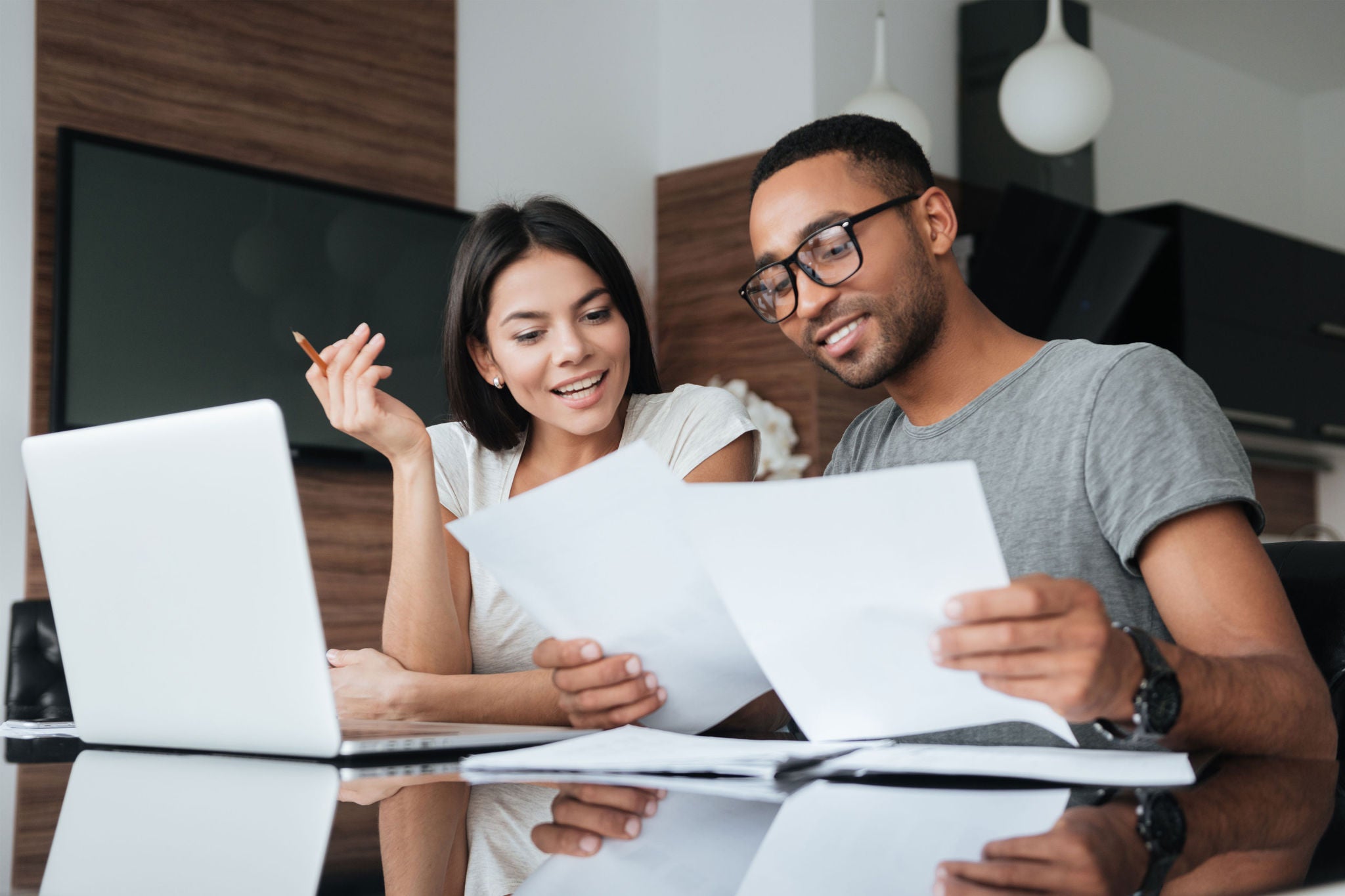 Couple analyzing finances