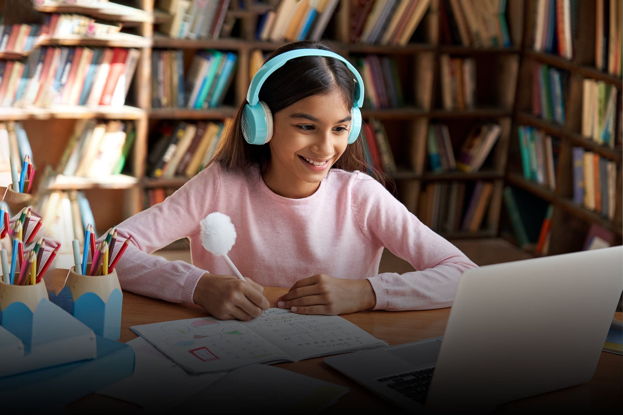 Girl studying online