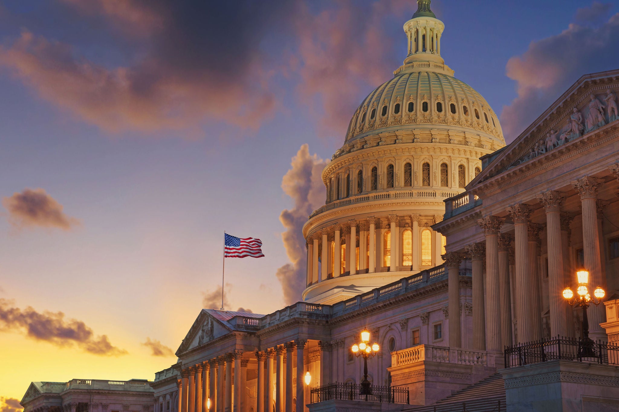  US Capitol building at sunset, Washington DC, USA. 