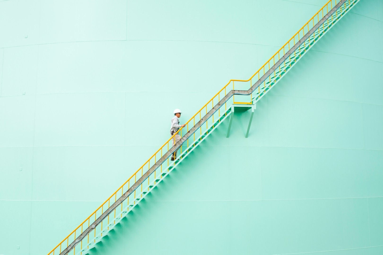 Employee climbing stairs