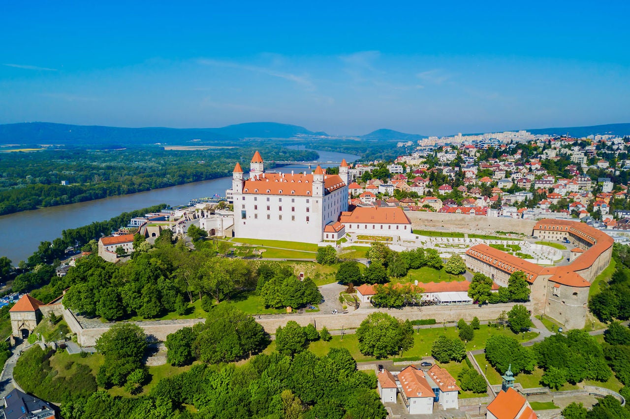 Bratislava city aerial panoramic view. Bratislava is a capital of Slovakia.