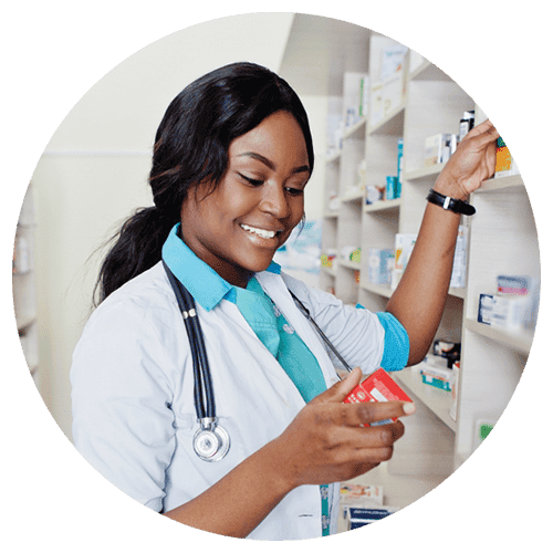 Pharmacist selecting medications