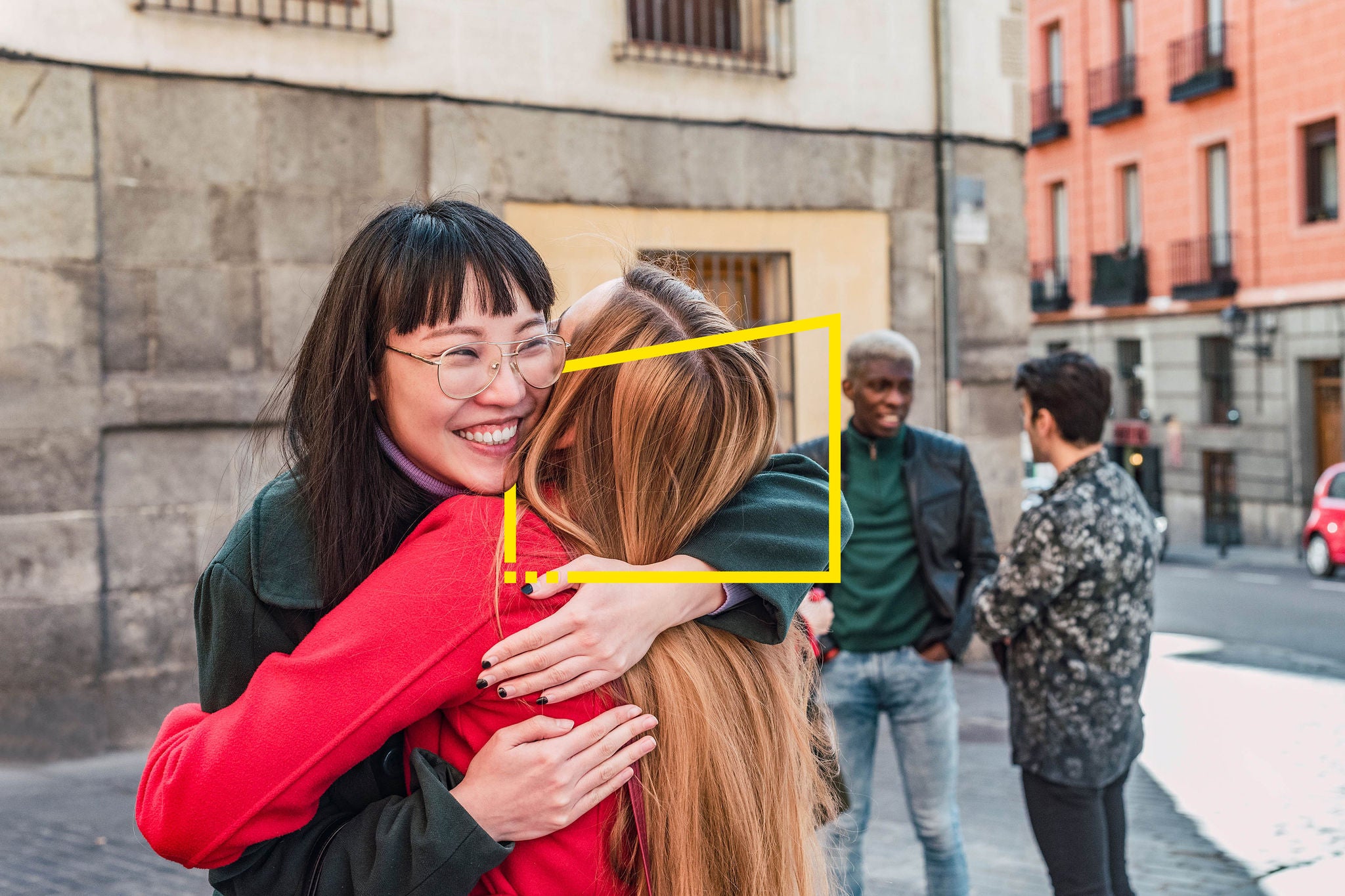 Friends hugging during a reunion