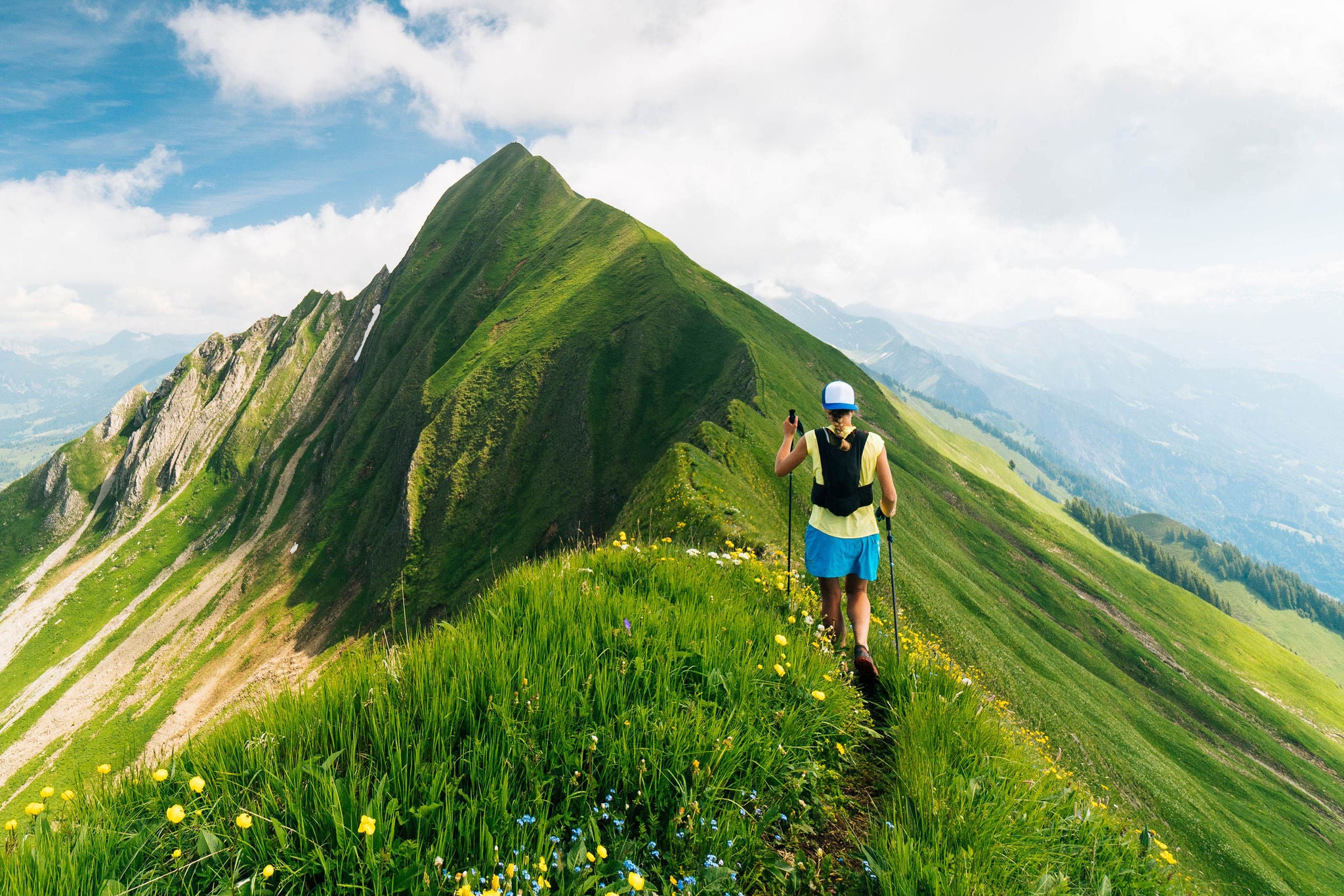 Lady walking trekking on hills