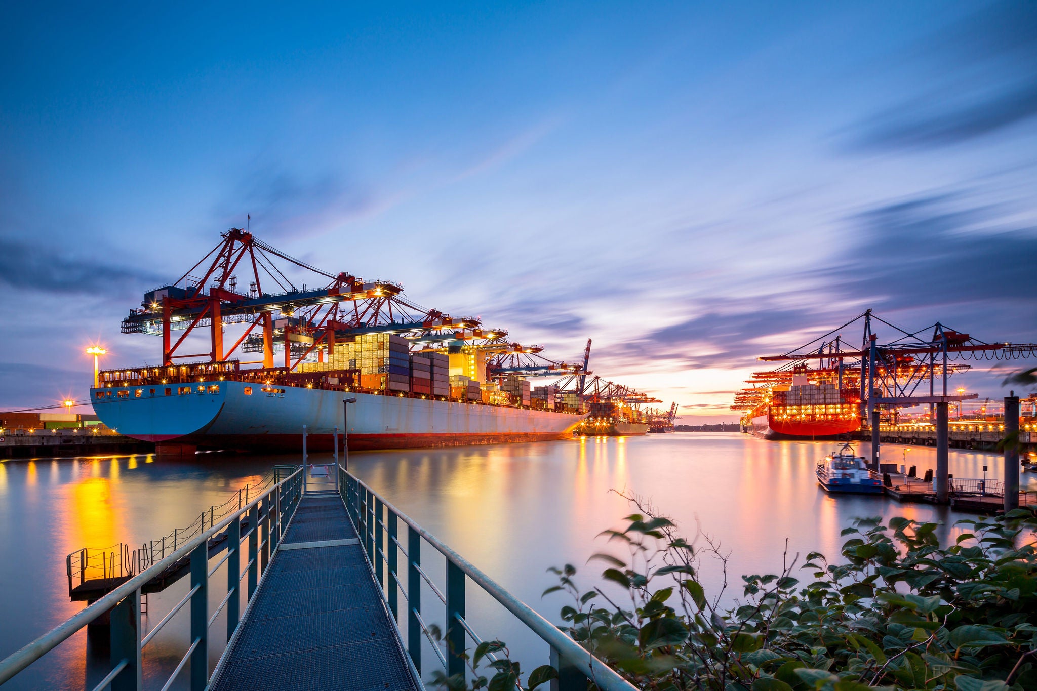 Hamburg Cargo terminal on a summer evening