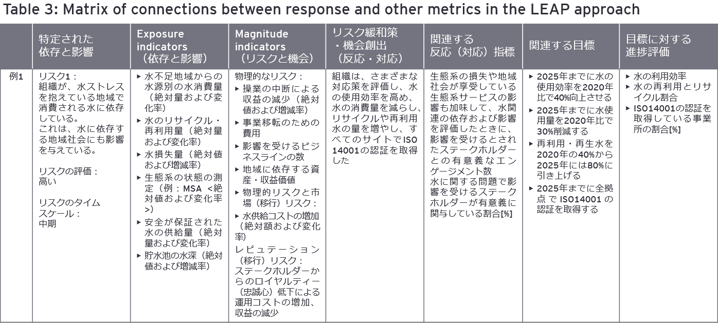 反応（対応）指標とその他のLEAPアプローチにおける指標との関連性（例）