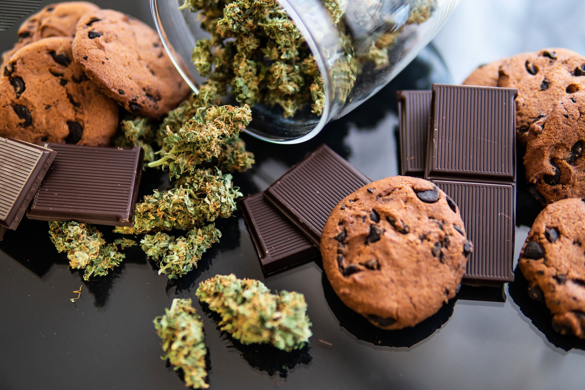 EY Chocolate and Cookies with cannabis and buds of marijuana