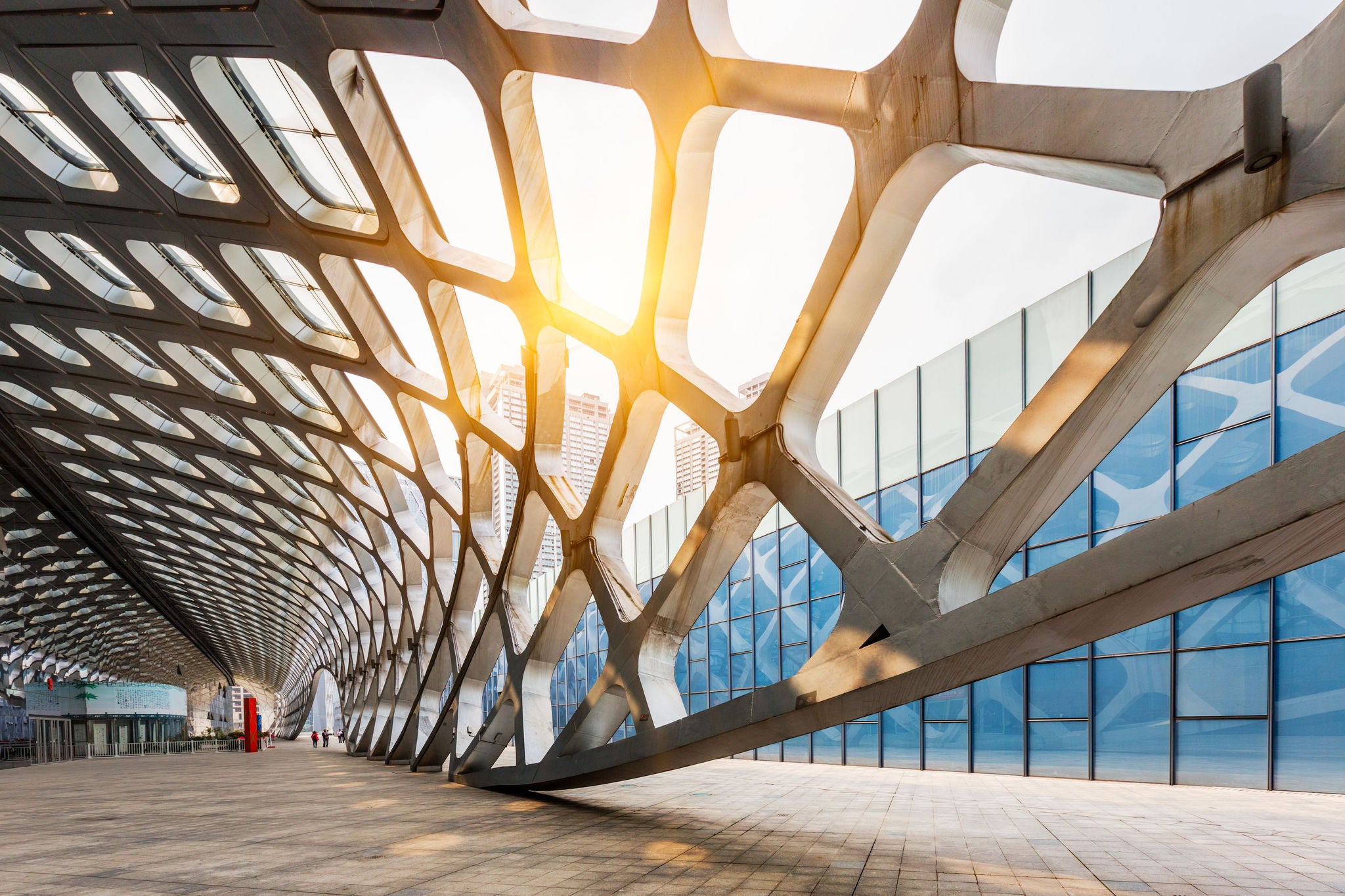 Bridge shining under sunlight in front of an office