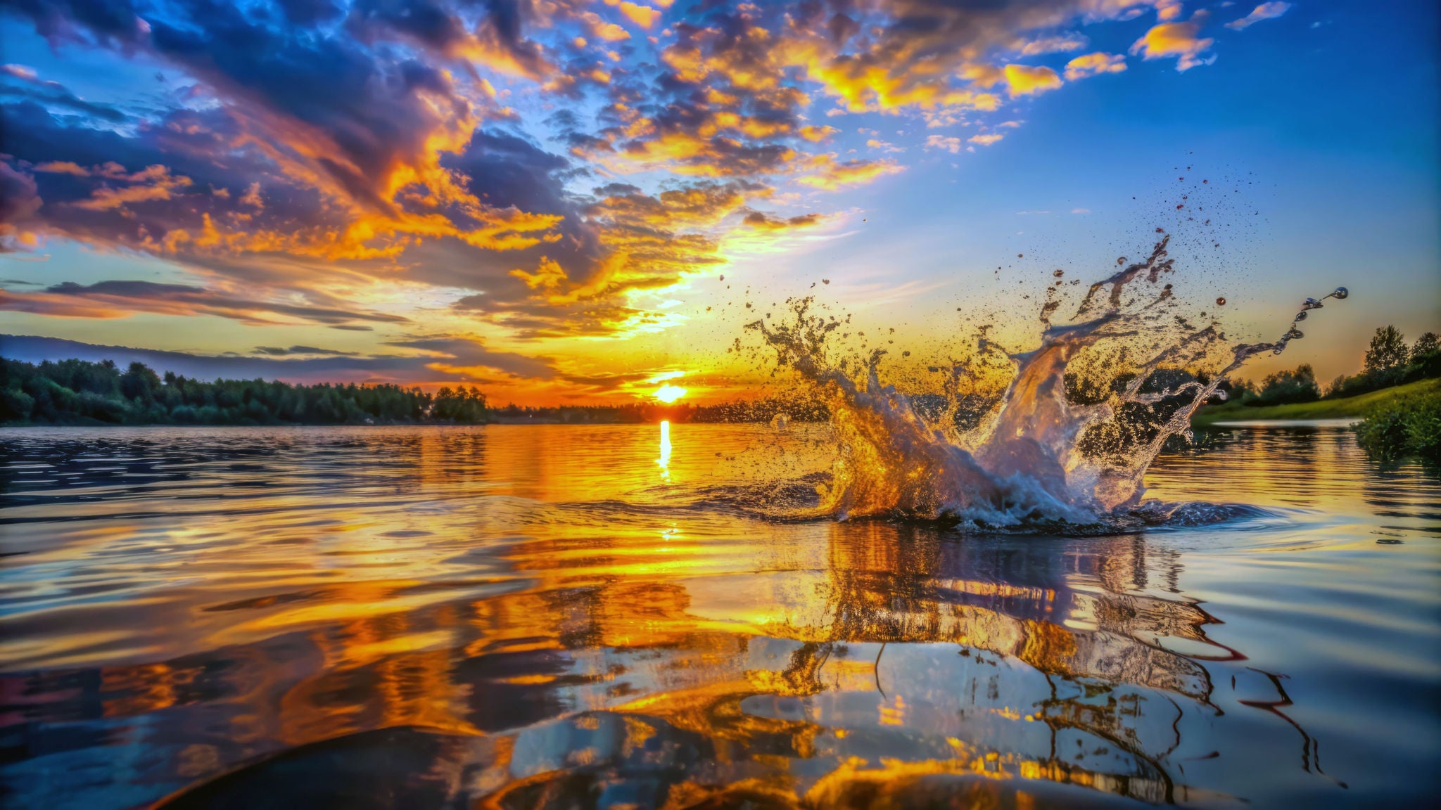 European CEOs navigate through disruption, represented by a serene sunset over water with a splash symbolizing strategic impact.