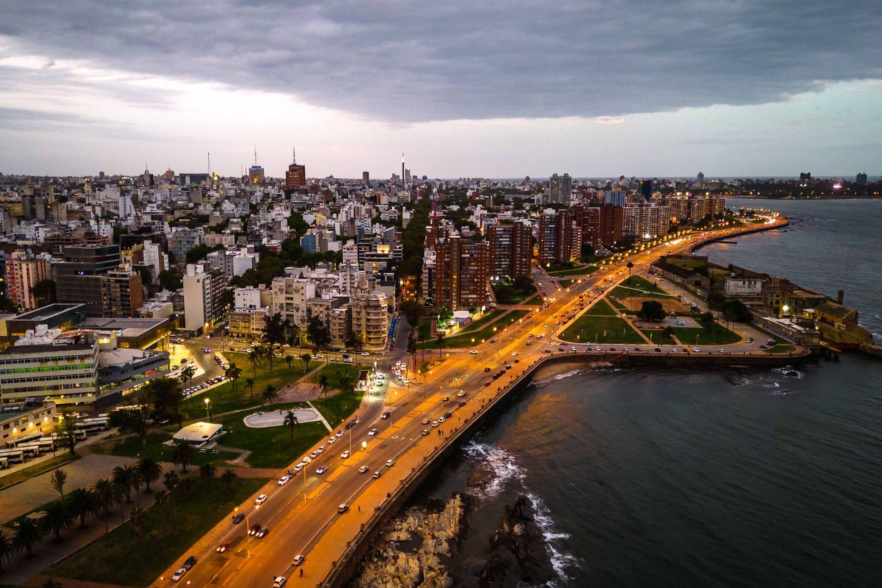 Sight of long bridge in Uruguay city