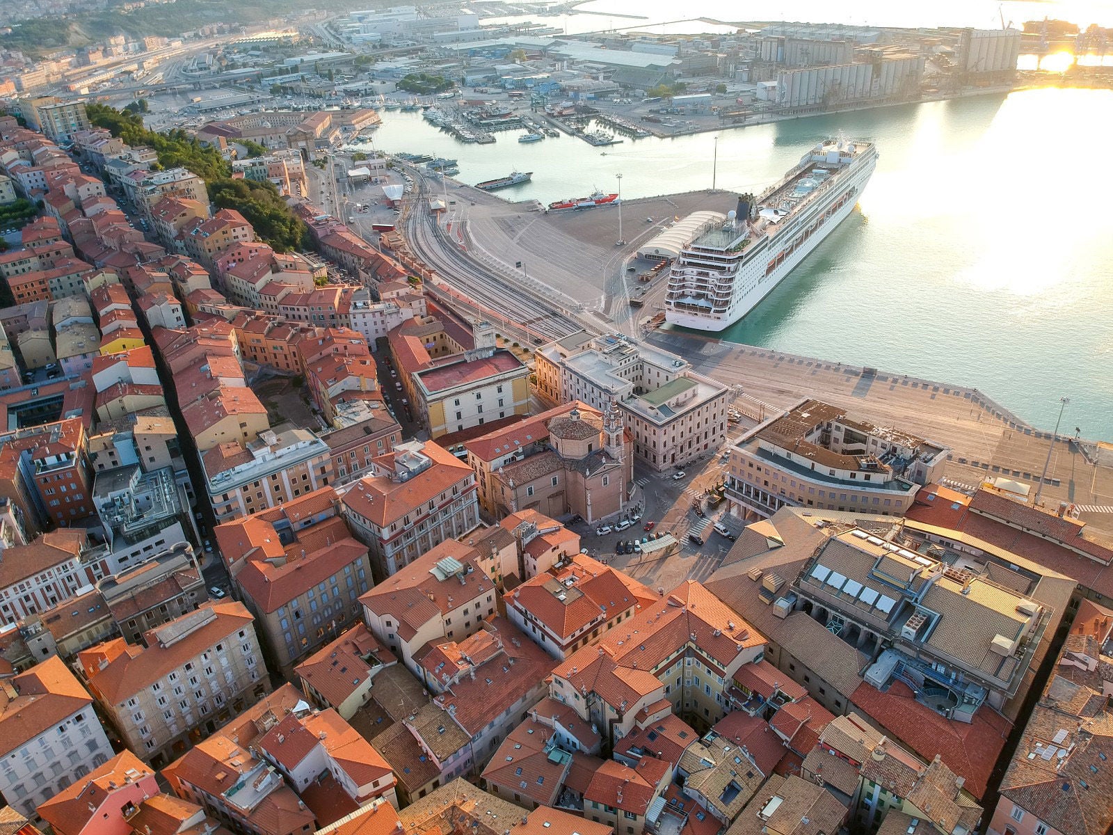 Flight over  the harbor of Ancona Italy