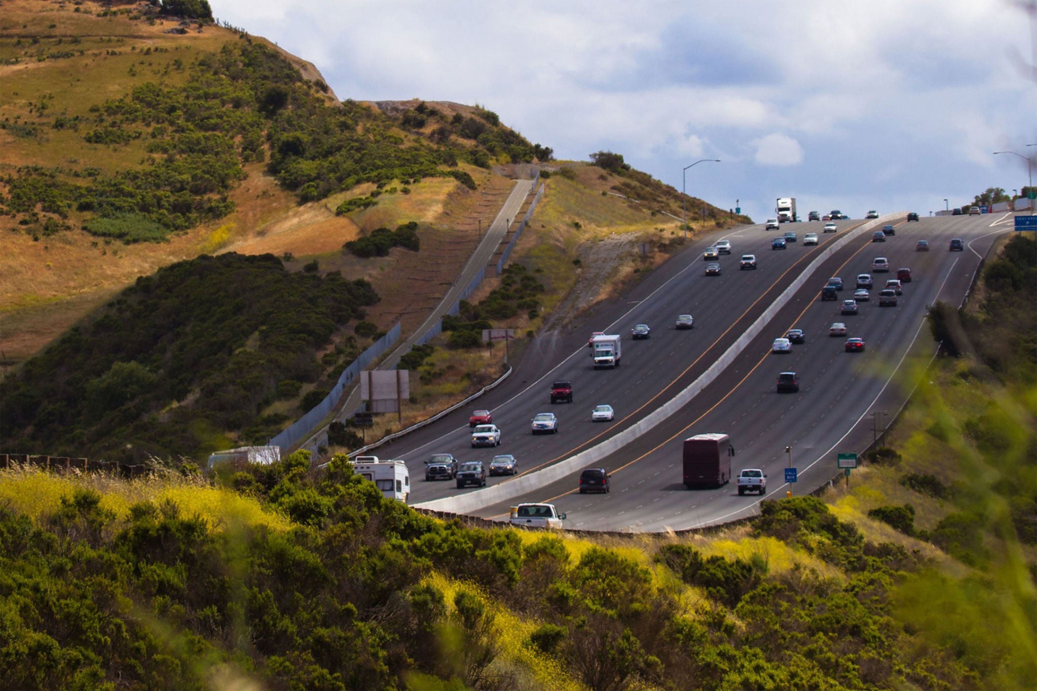 Tilt shift image of traffic on a highway