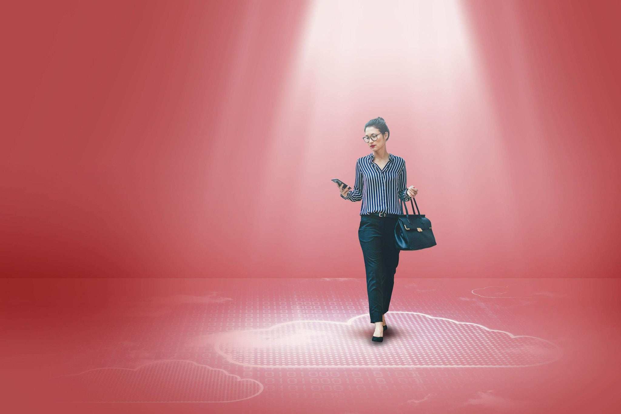   Women employee checking her mobile