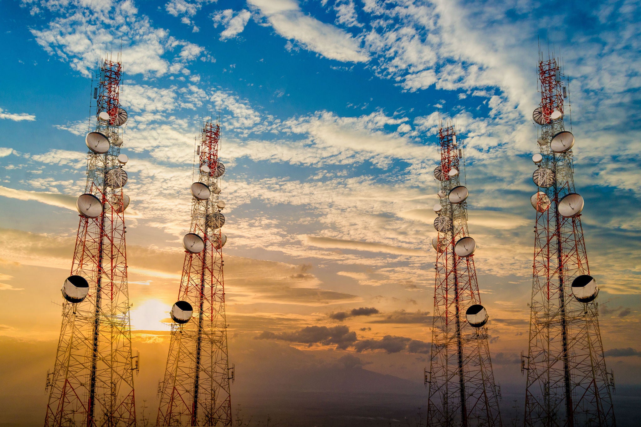 Telecommunication tower antenna in morning sky Evening sky