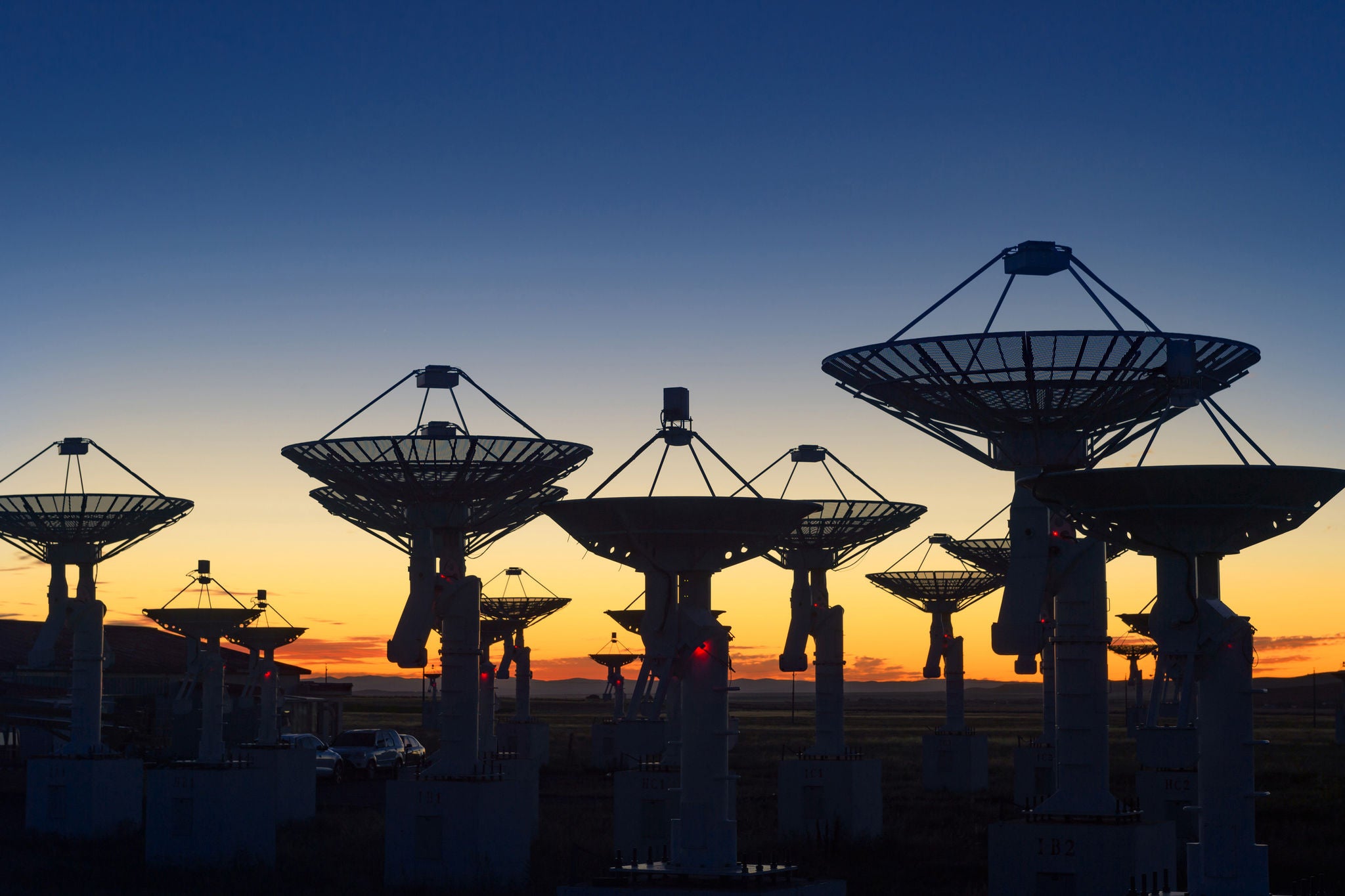 Observatory antenna in the sunset