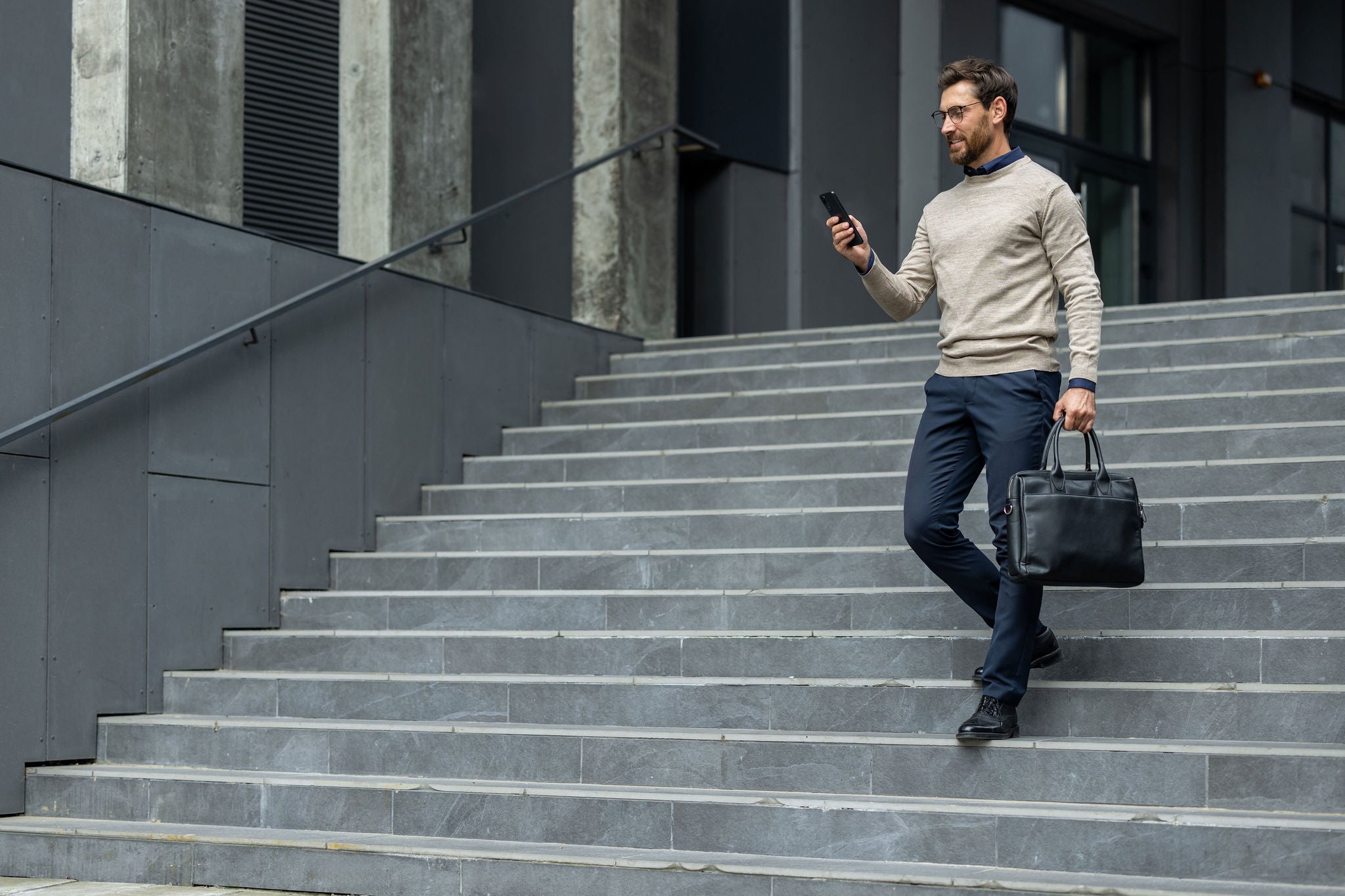 businessman walking down