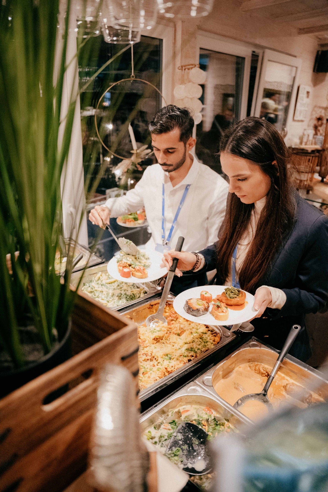 Two people are having a lunch