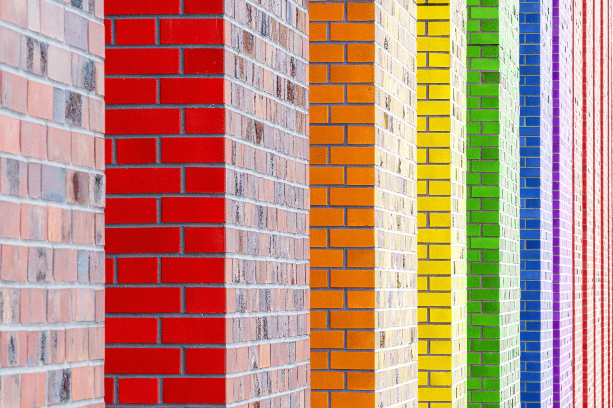 Rows of colourful brick walls