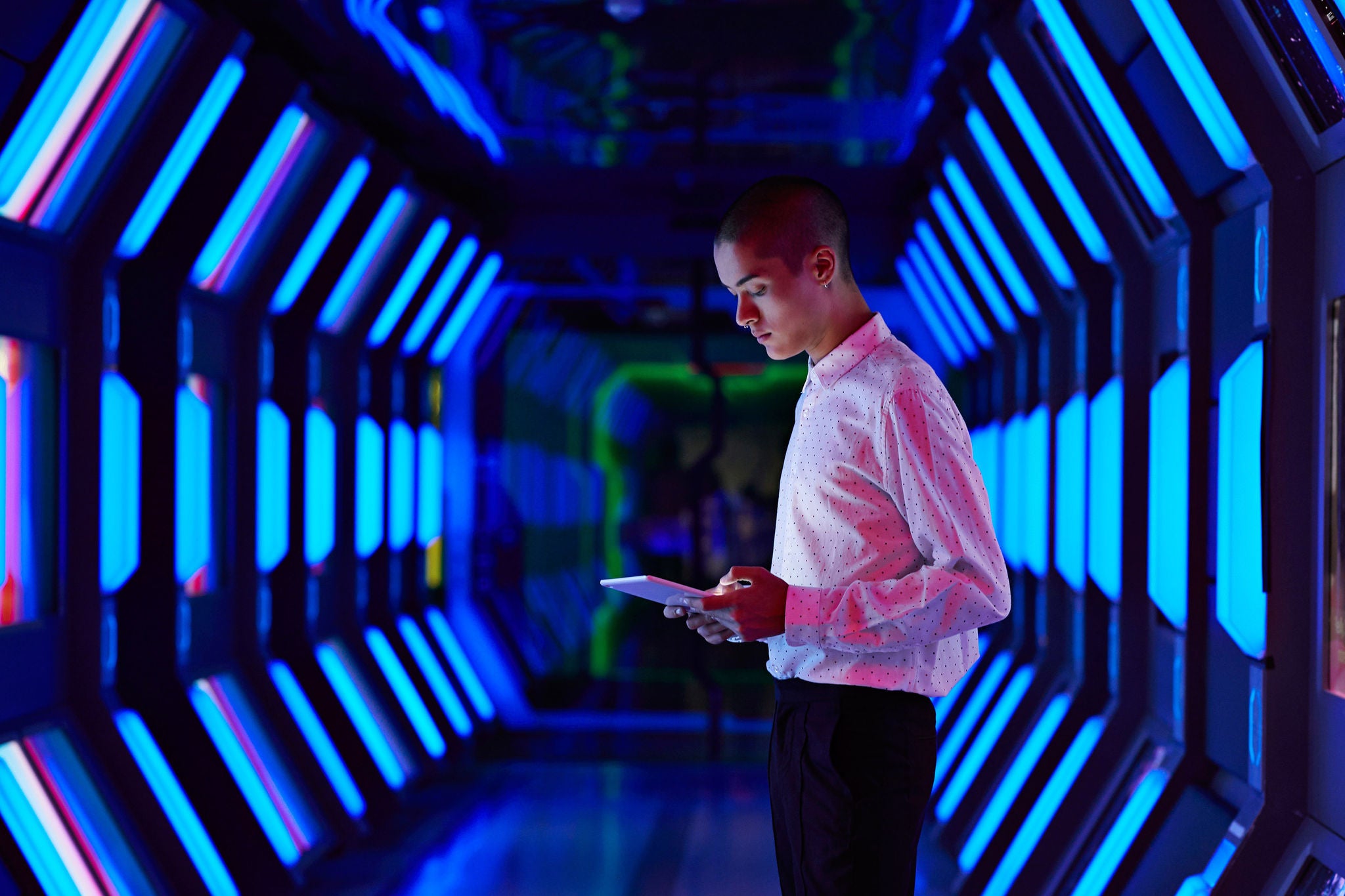 Businessman looking at digital tablet