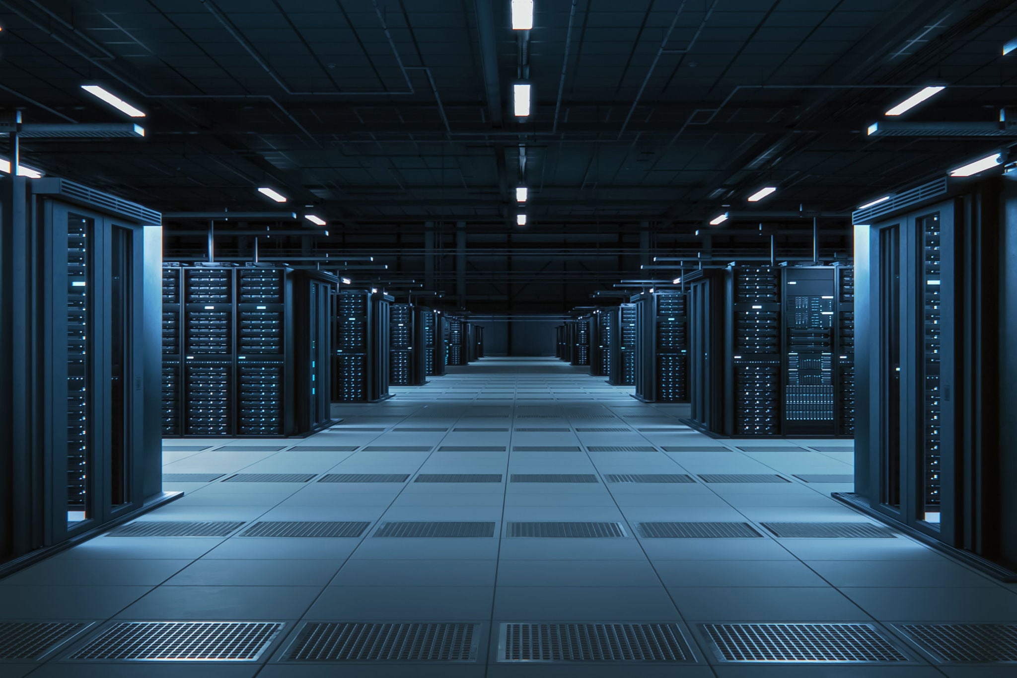 Hochmodernes Datenzentrum mit Server-Racks für Cloud, KI und sichere IT-Infrastr