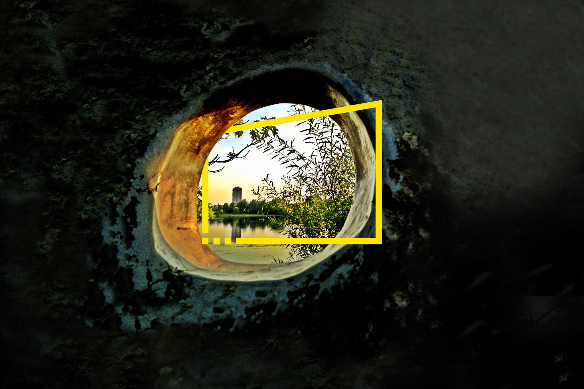 Calm Lake Seen Through Wall Hole