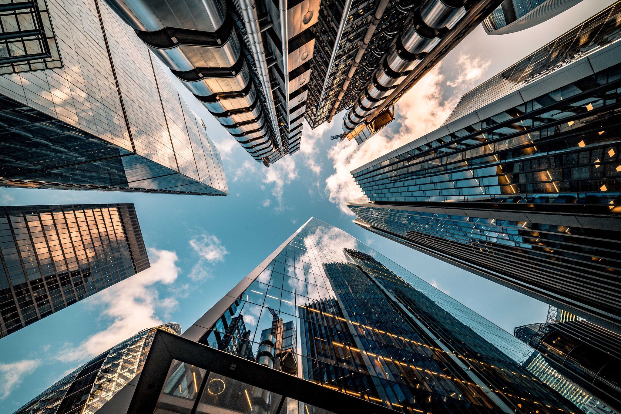 View directly at the skyline of the Financial District in central London