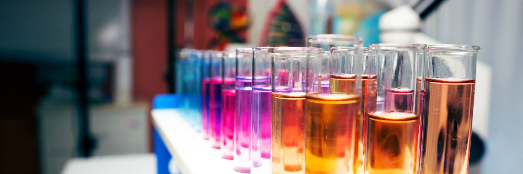 Test tubes with colorful chemicals