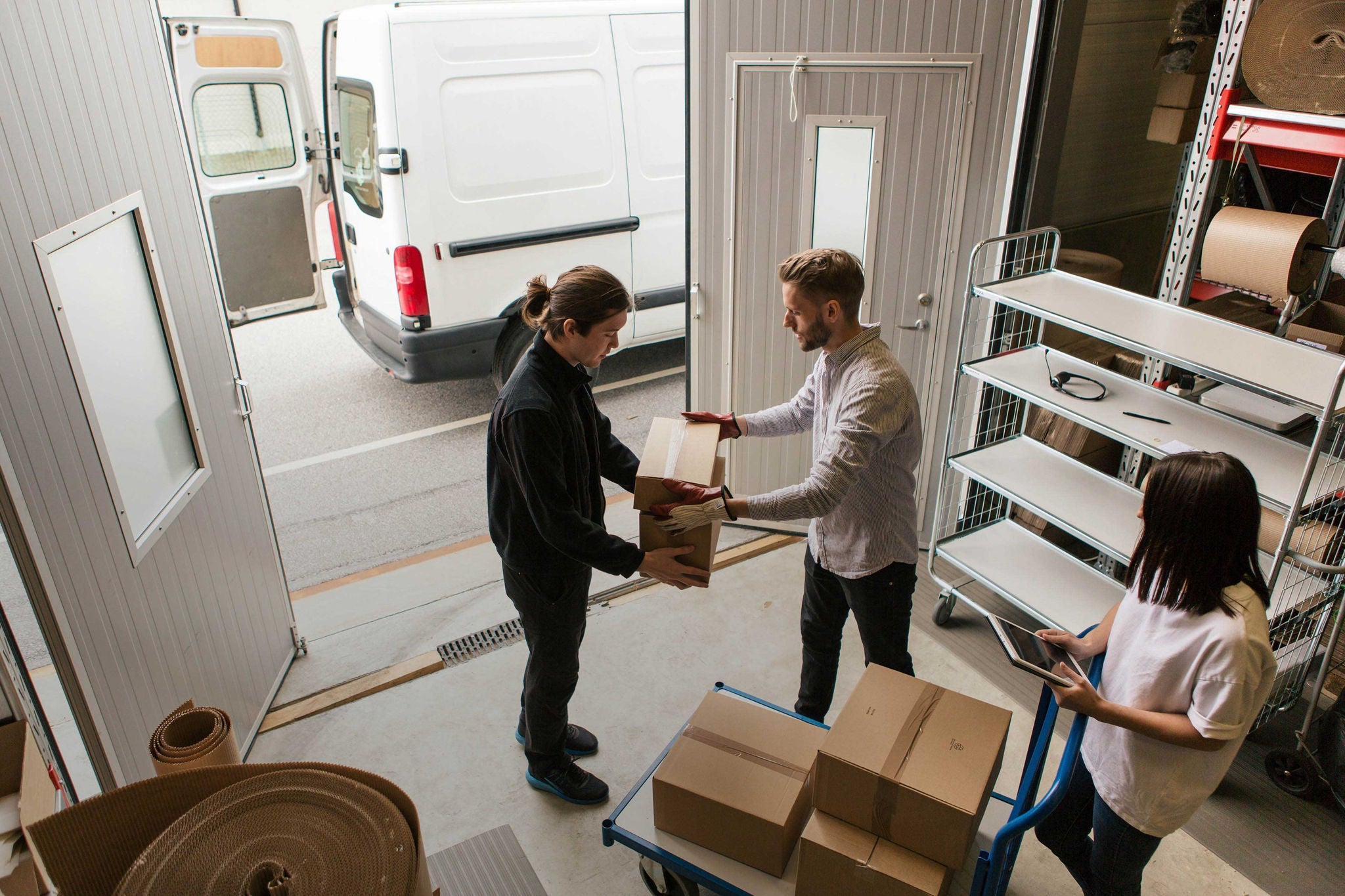 Ey high angle view of male coworkers