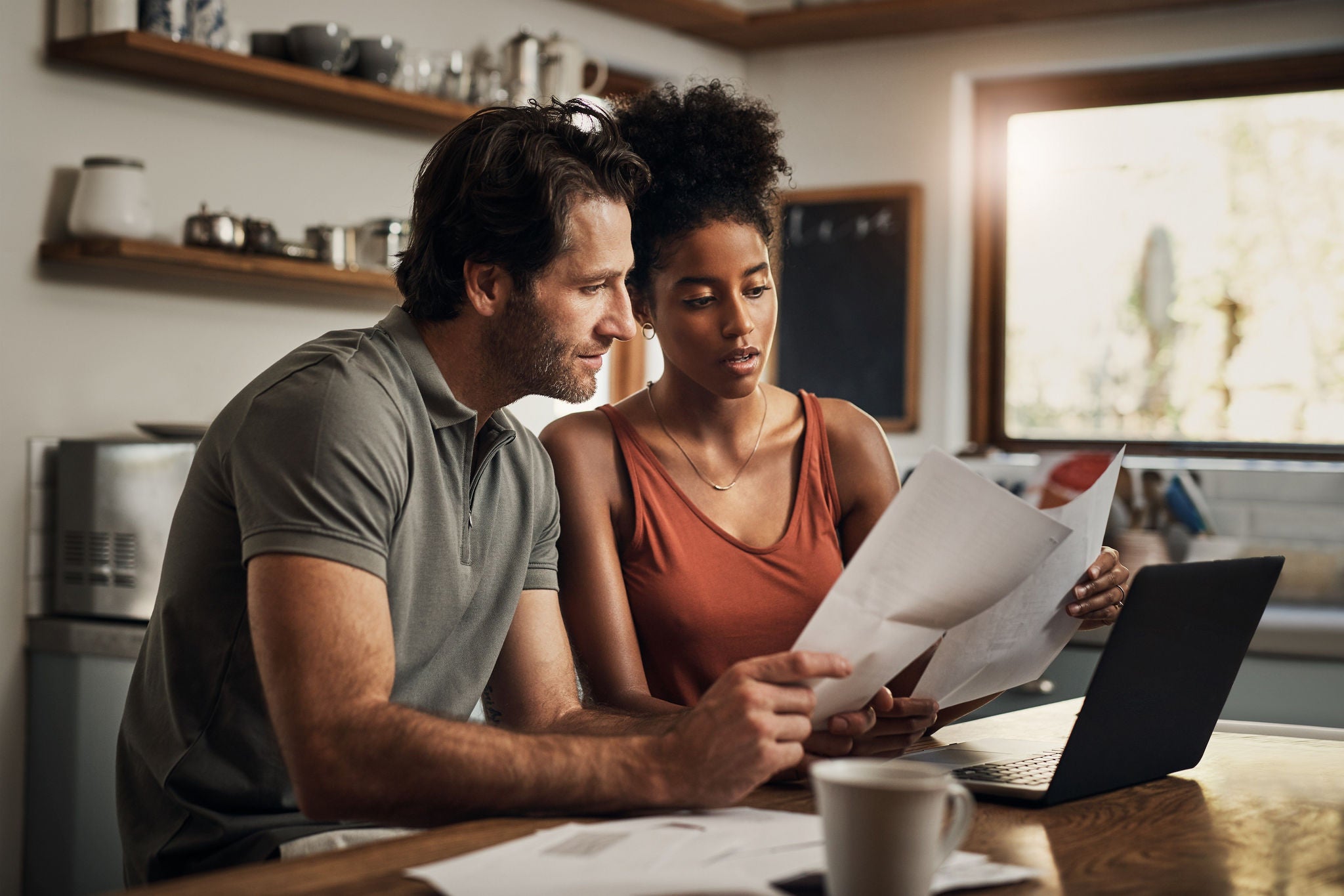 Couple looking at paper