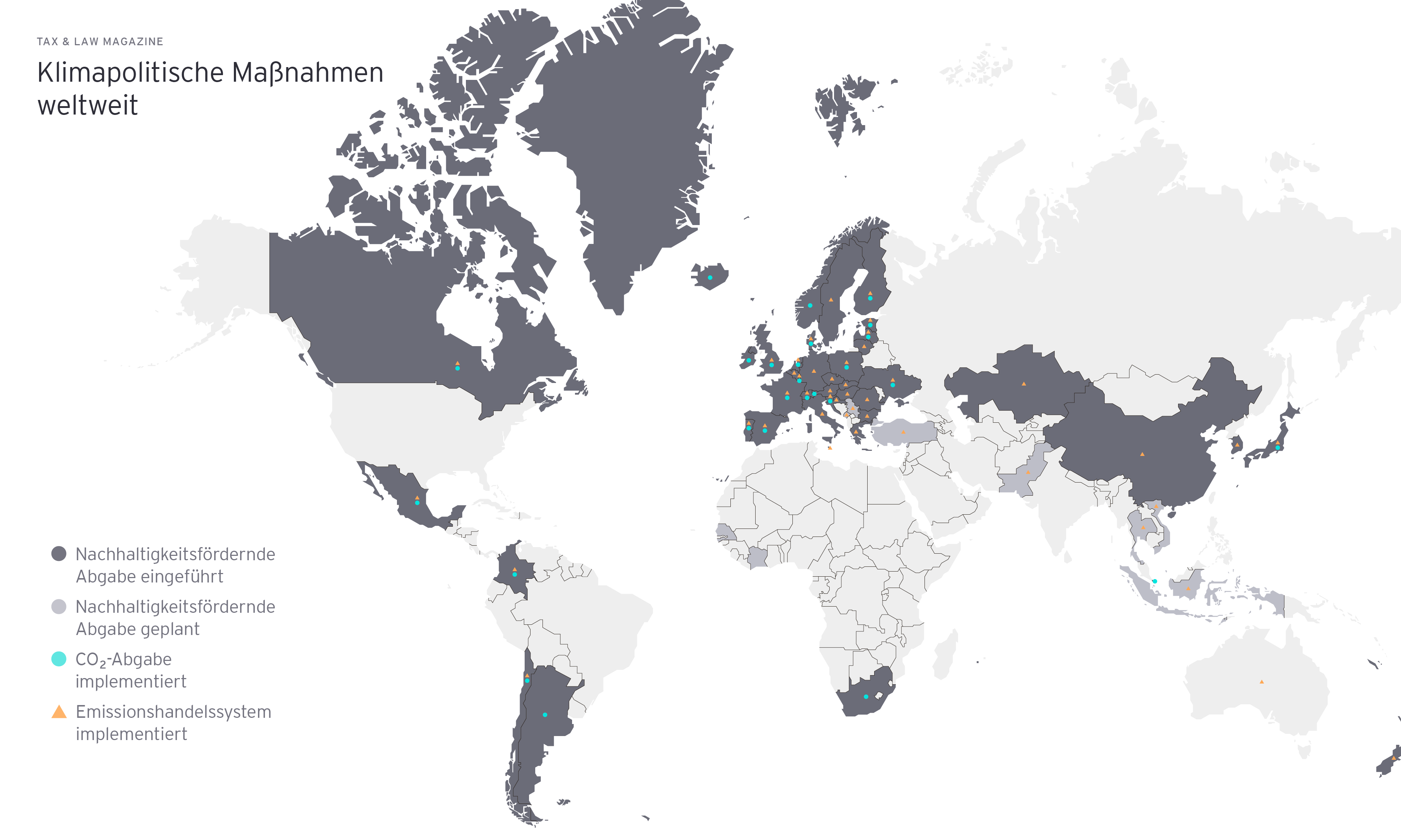 Grafik: Übersicht Weltkarte, Klimapolitische Maßnahmen weltweit