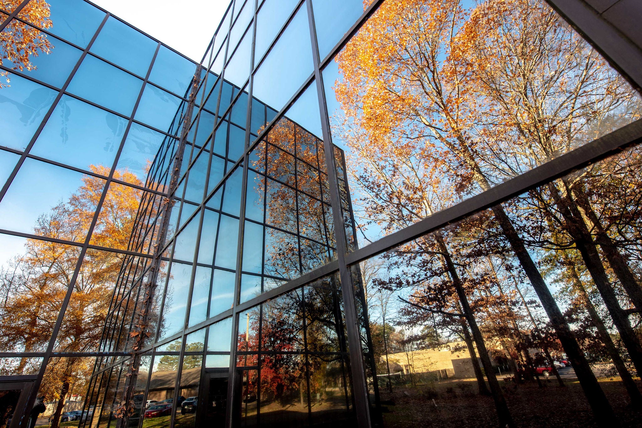 View of outside a corporate office building in the fall