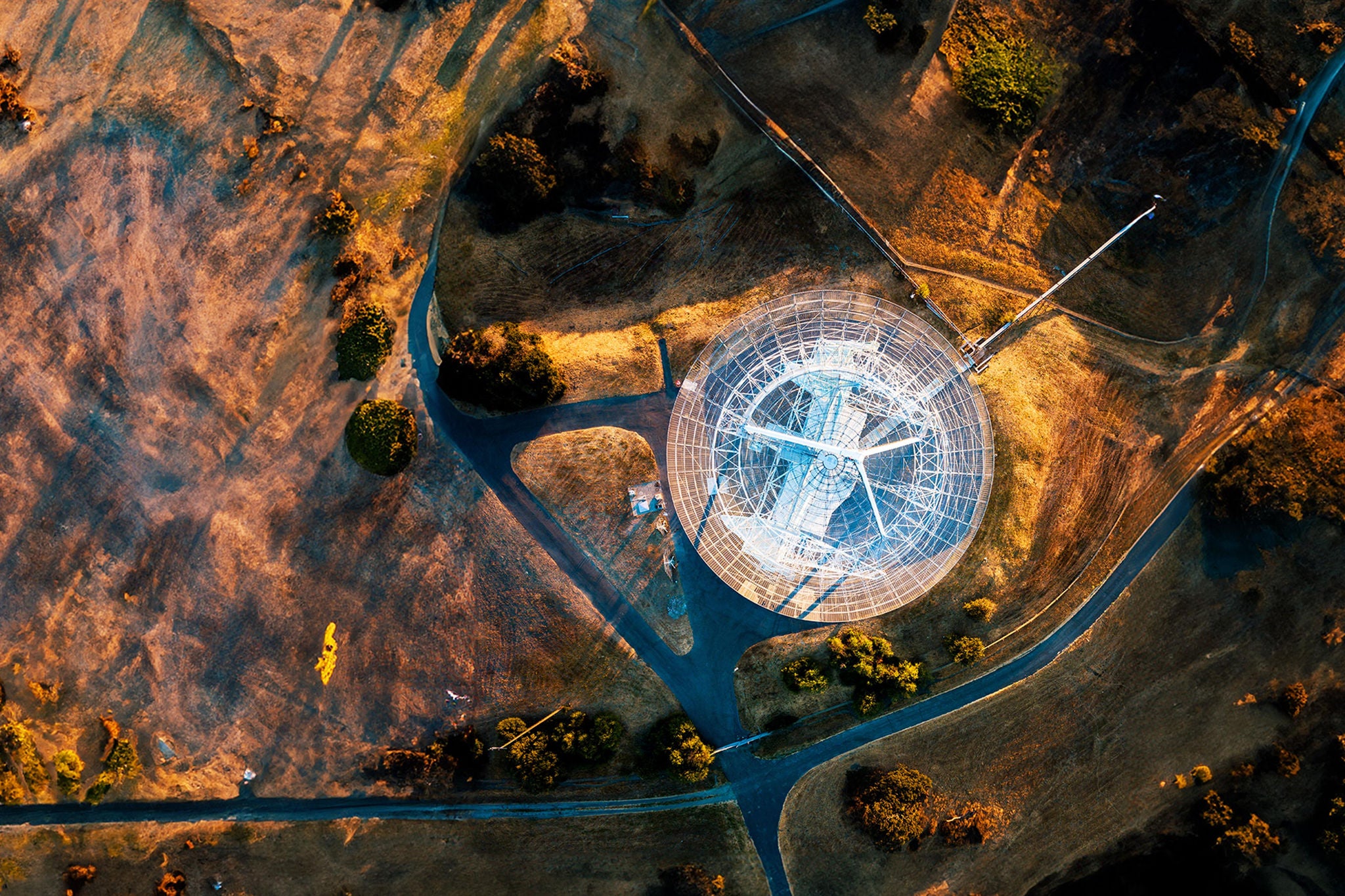 Birds eye view of Stanford Sattelite Dish