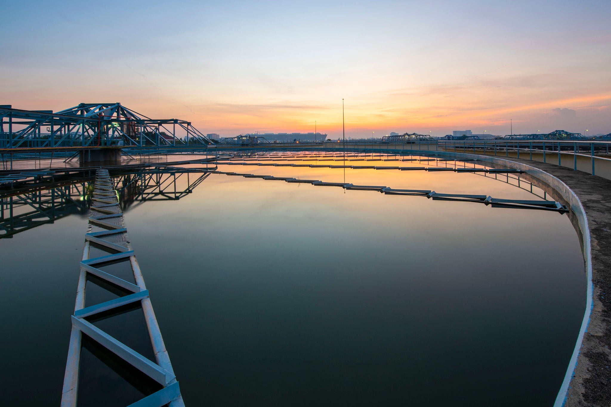 Water treatment plant at sunrise