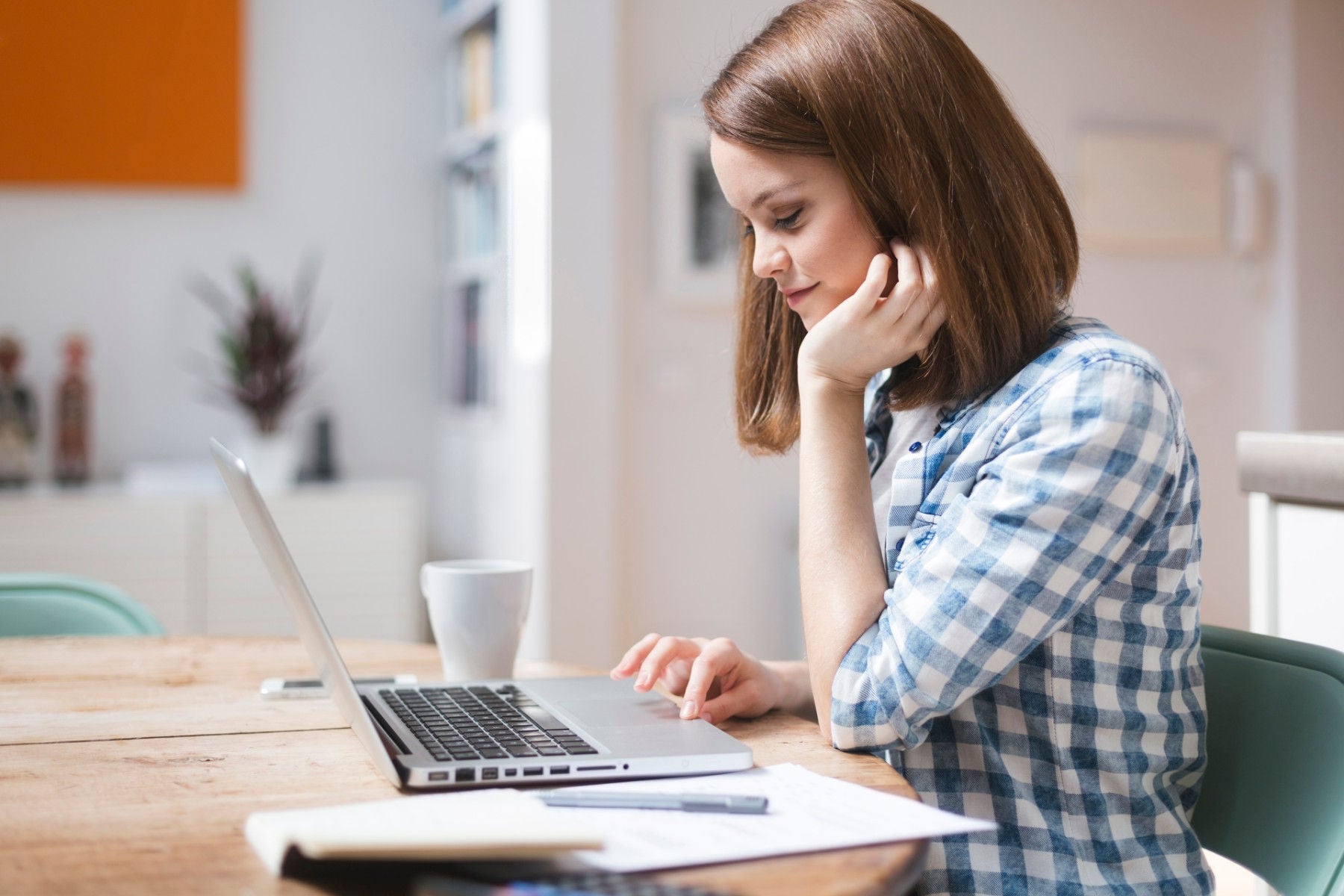 Woman working from home office