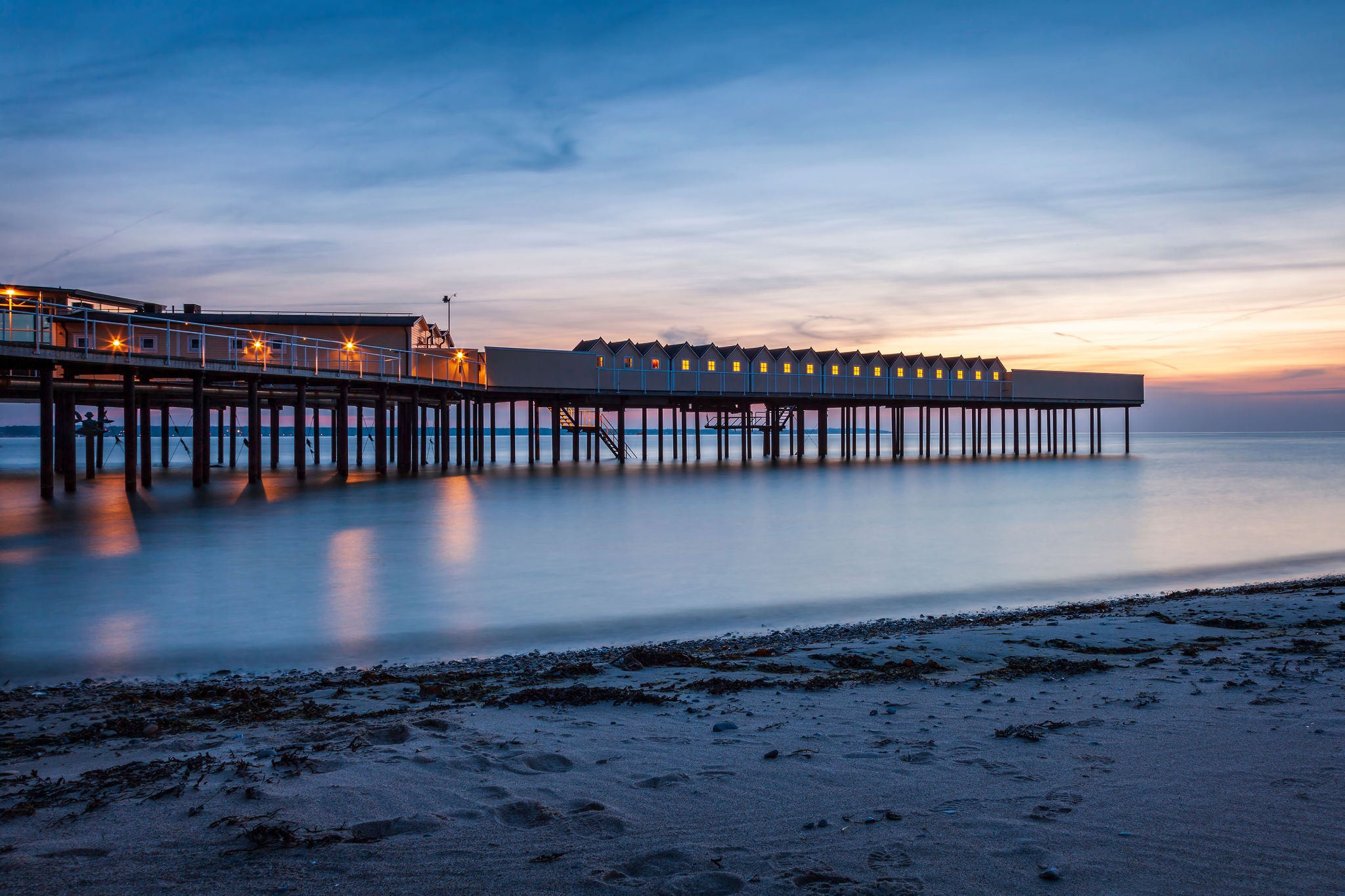 Public pier and bathhouse in Helsingborg, Sweden. 