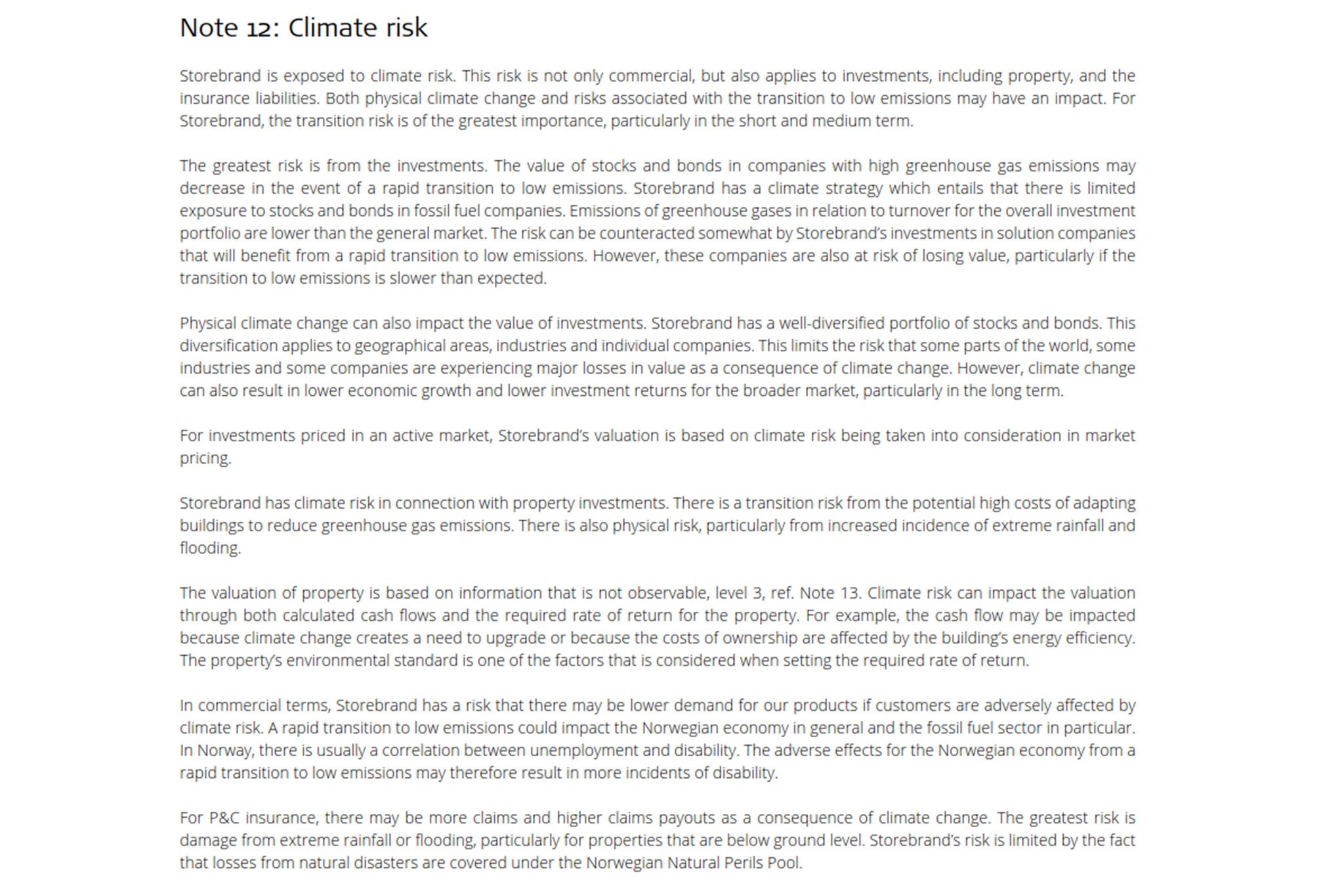 Climate Risk – Storebrand ASA 2022