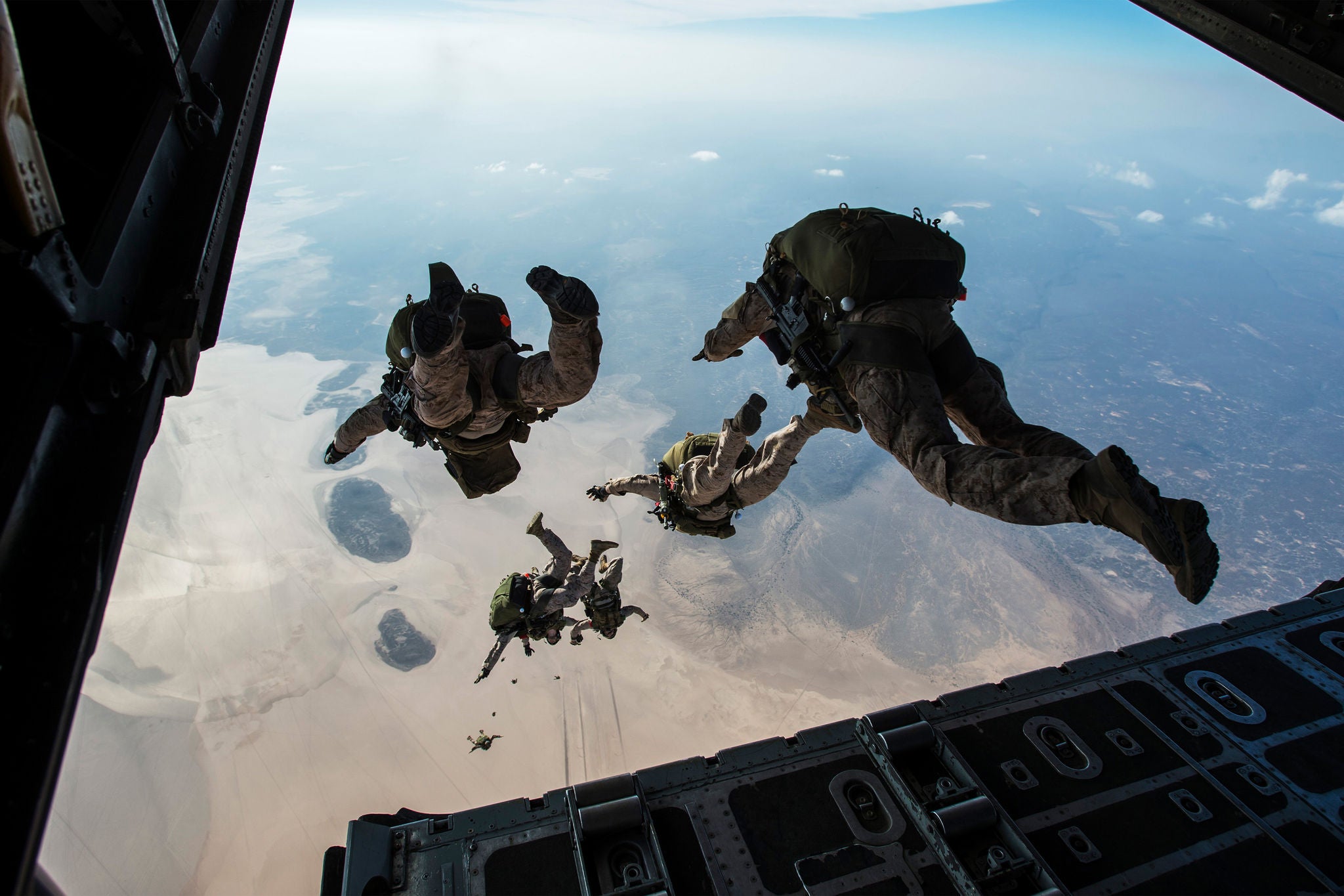 Group of people sky diving