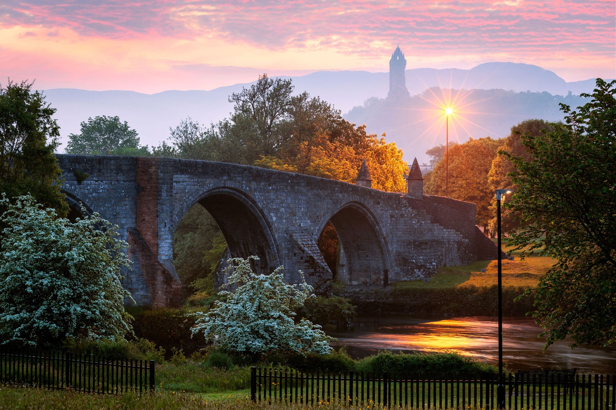 Photograph of Old Stirling Bridge with Wallace Monument in the background