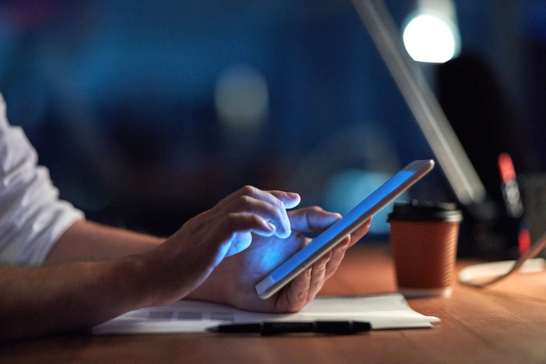 A man using the tablet