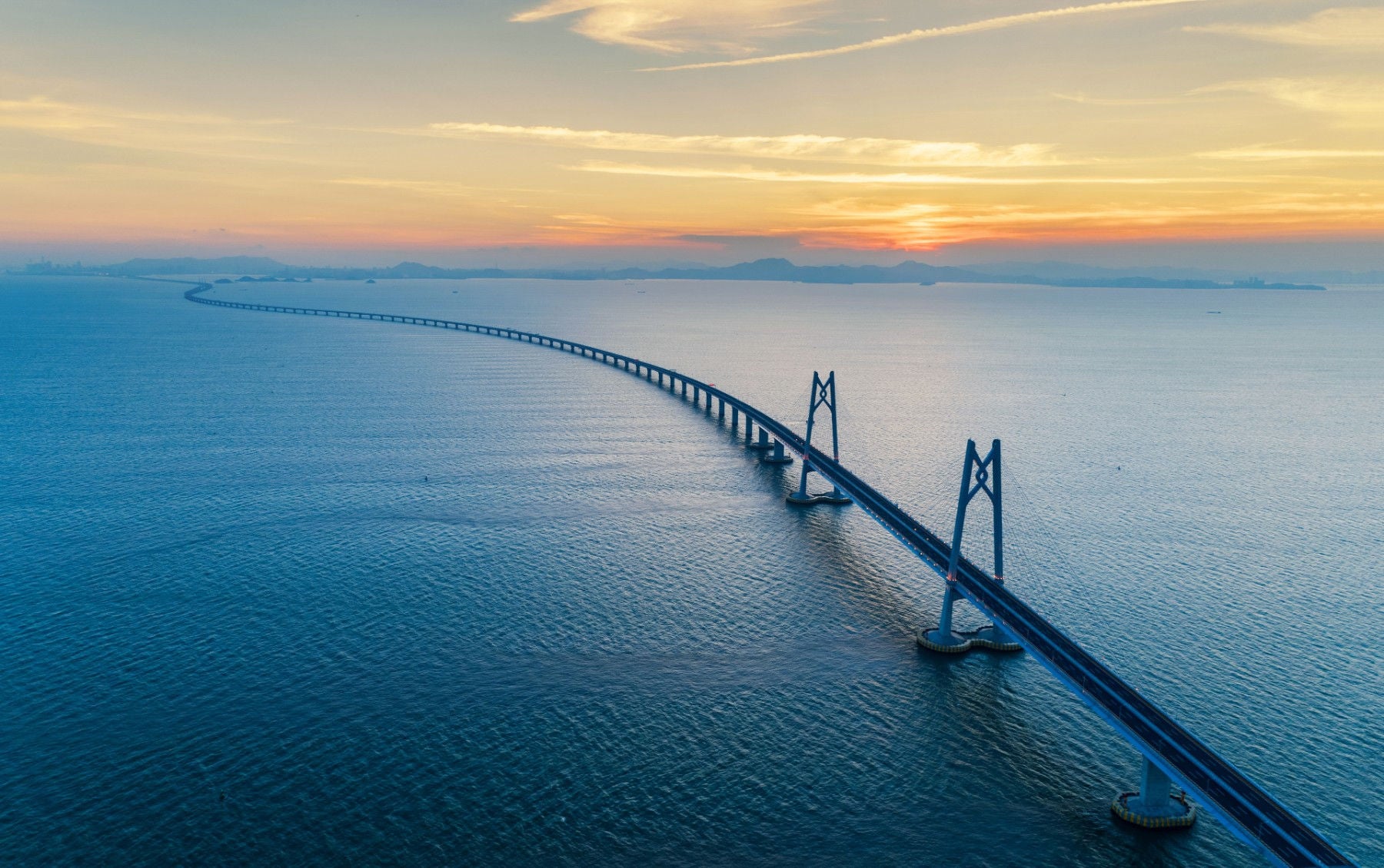 Hongkong zhuhai macau bridge at sunset