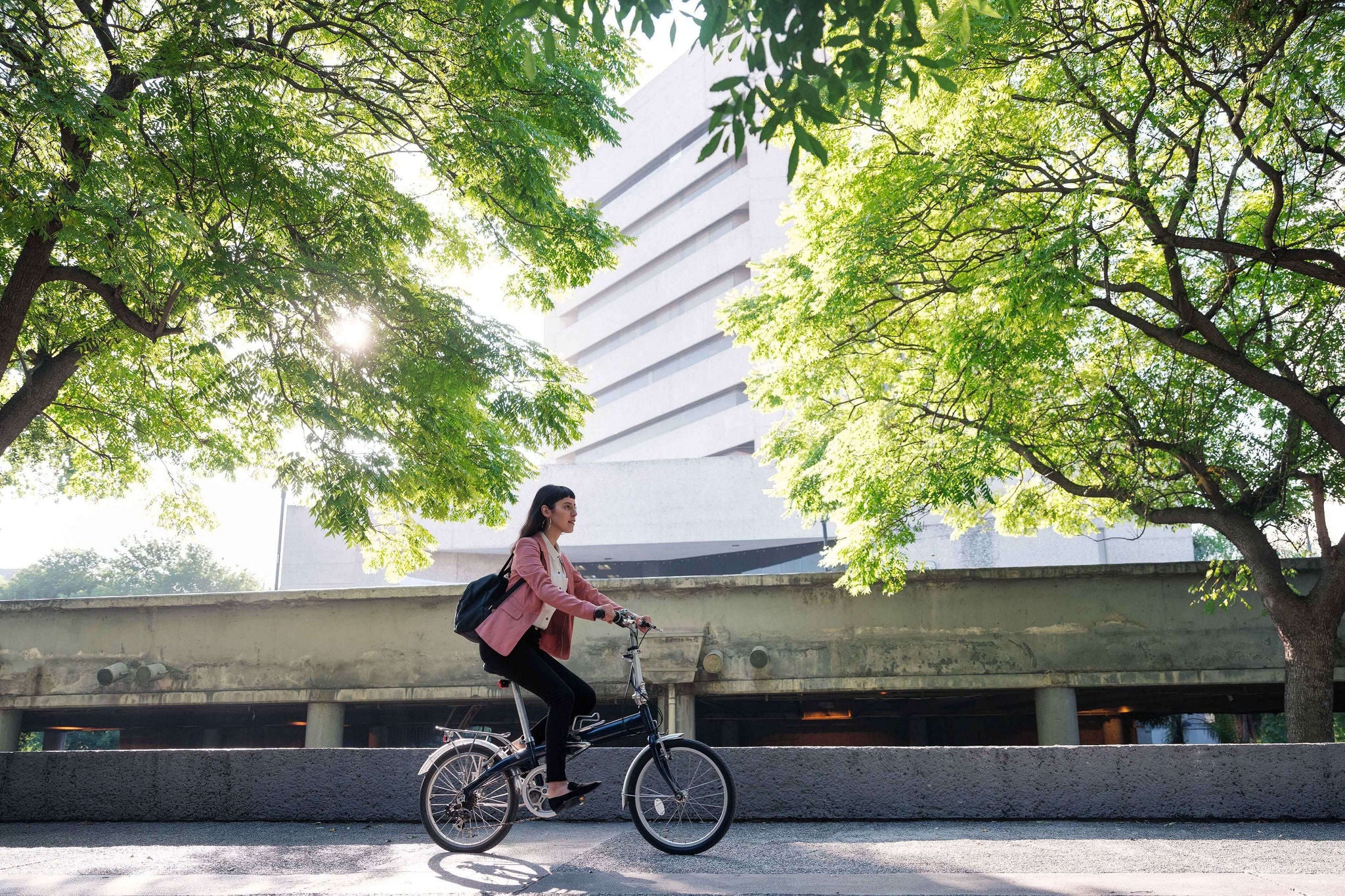 EY - Girl riding bike on path in city